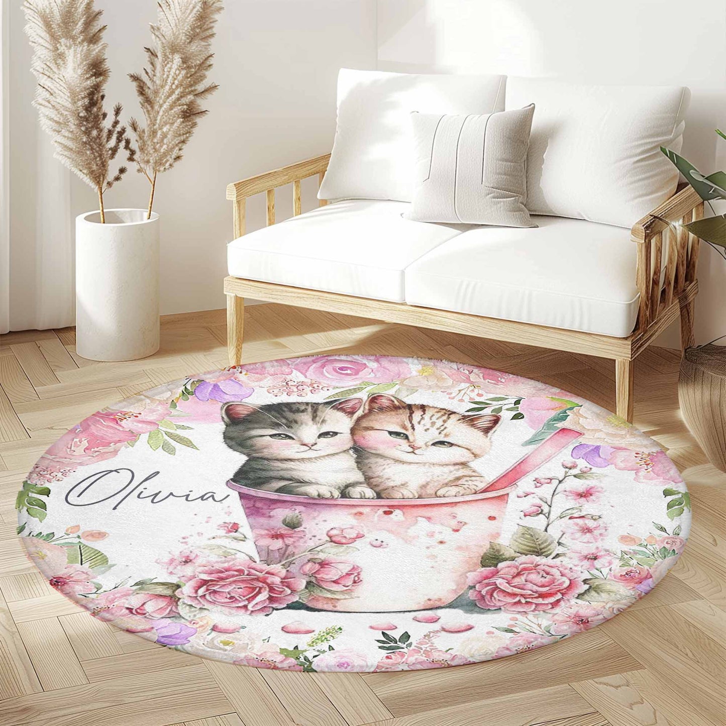 Cat Couple Love Round Rug