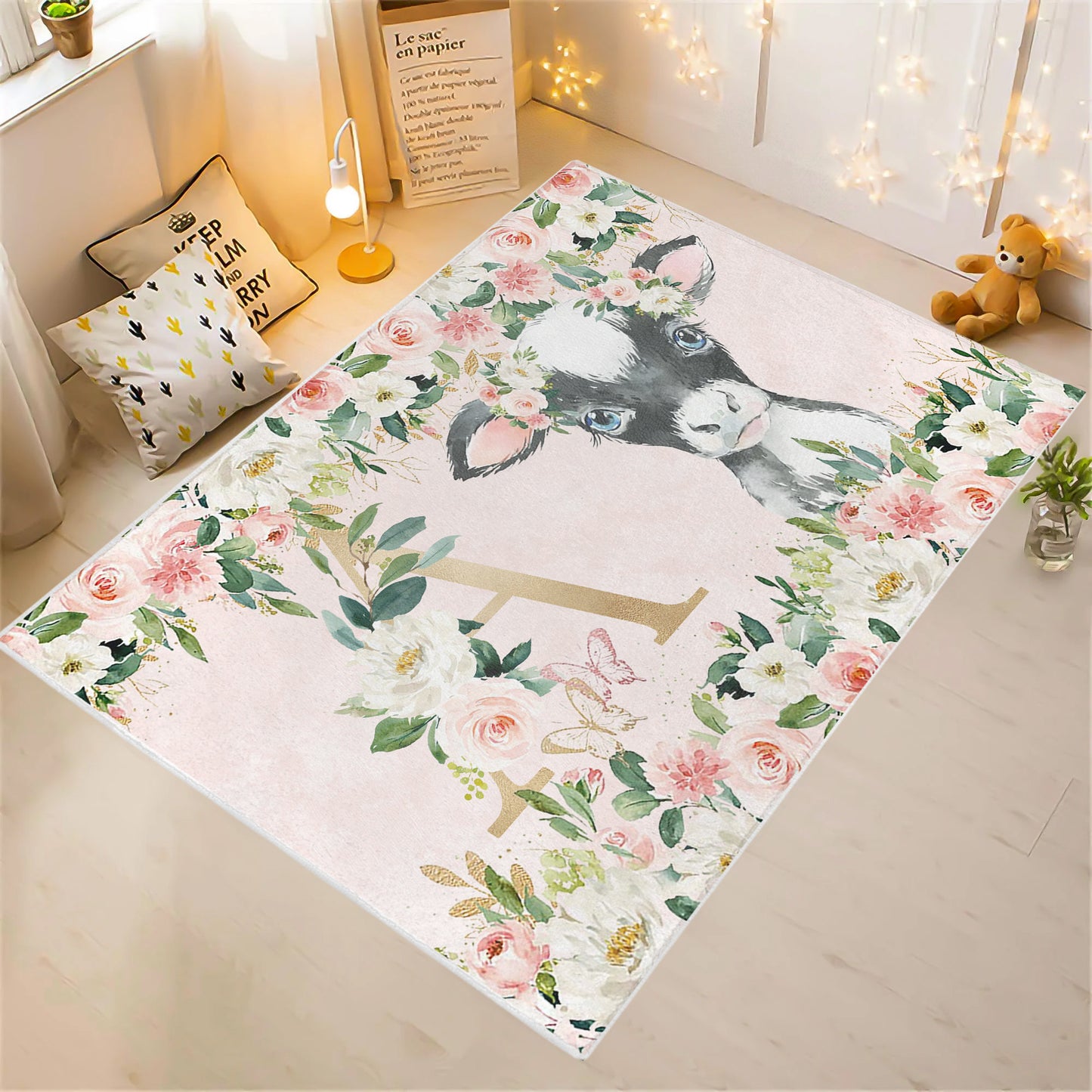 Cow Rose Floral Rug