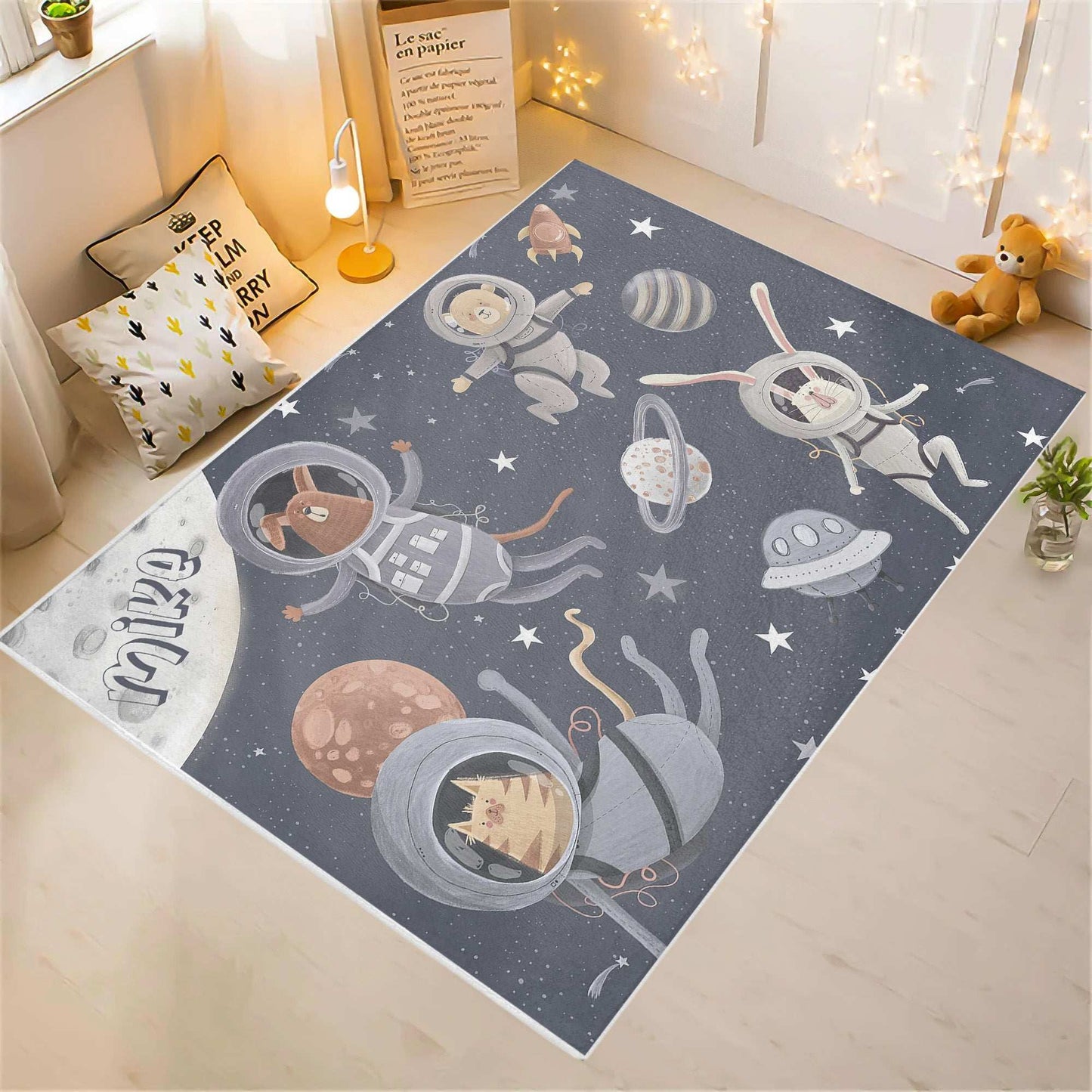 Astronaut Animal Nursery Rug
