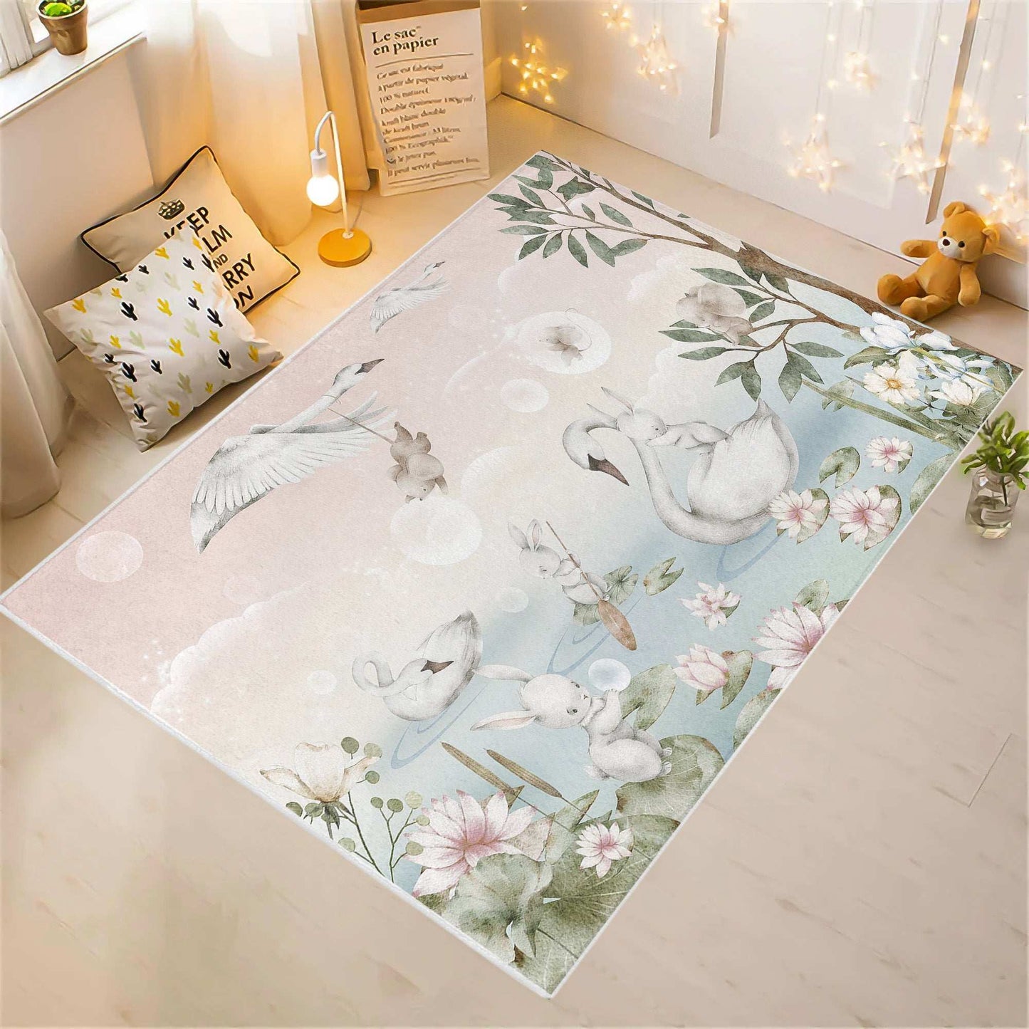 Swan Lake Bunny Nursery Rug