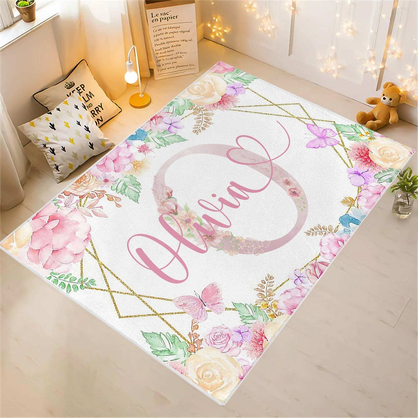 Floral Custom Name Rug