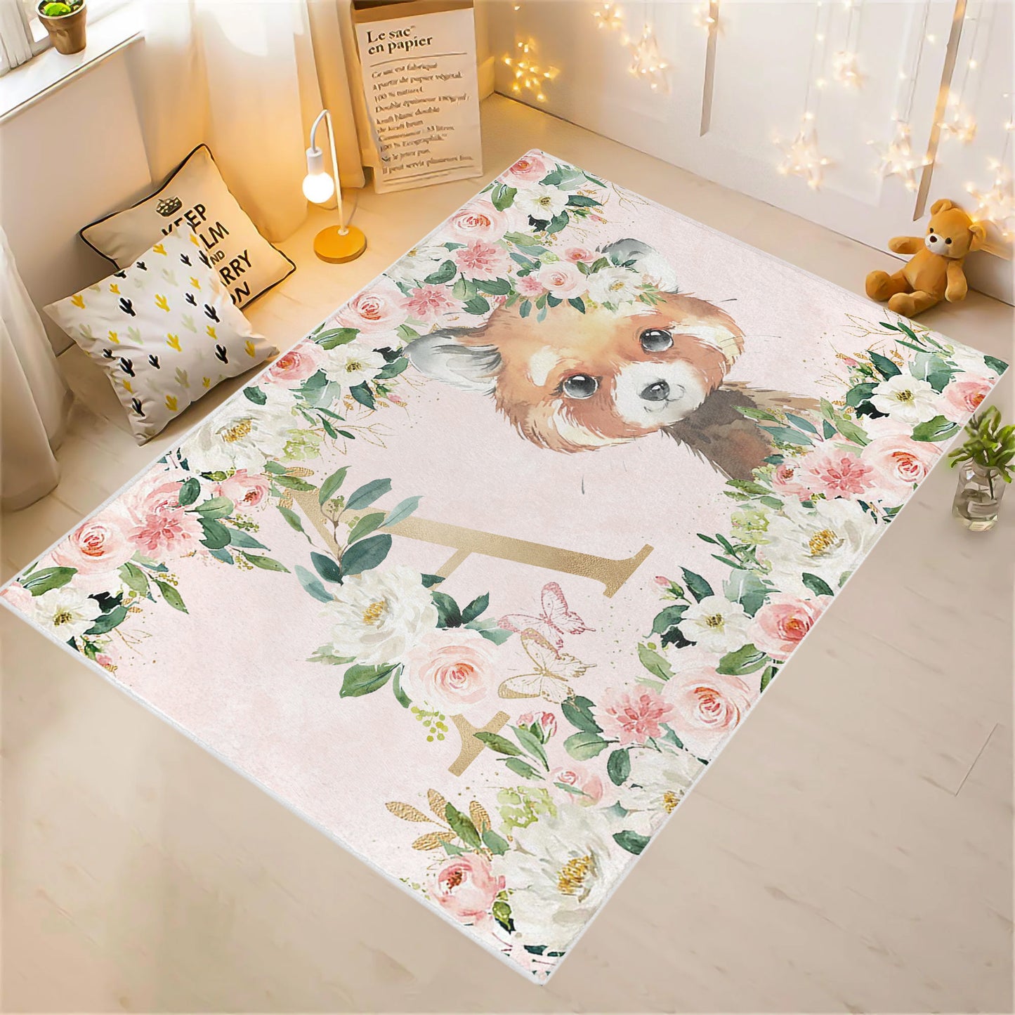 Red Panda Rose Floral Rug