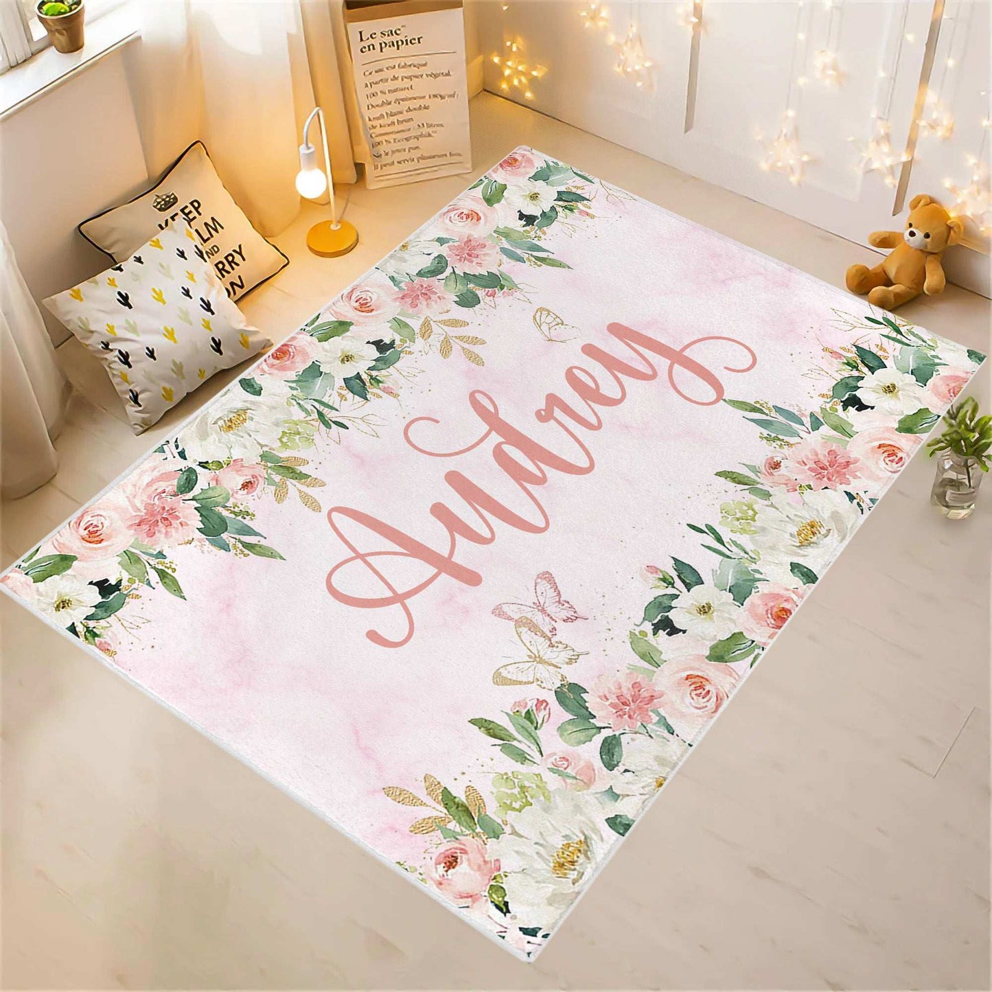 Rose Floral Custom Name Rug