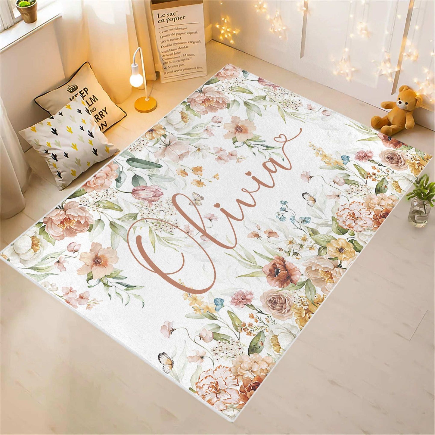 Custom Name Floral Rug