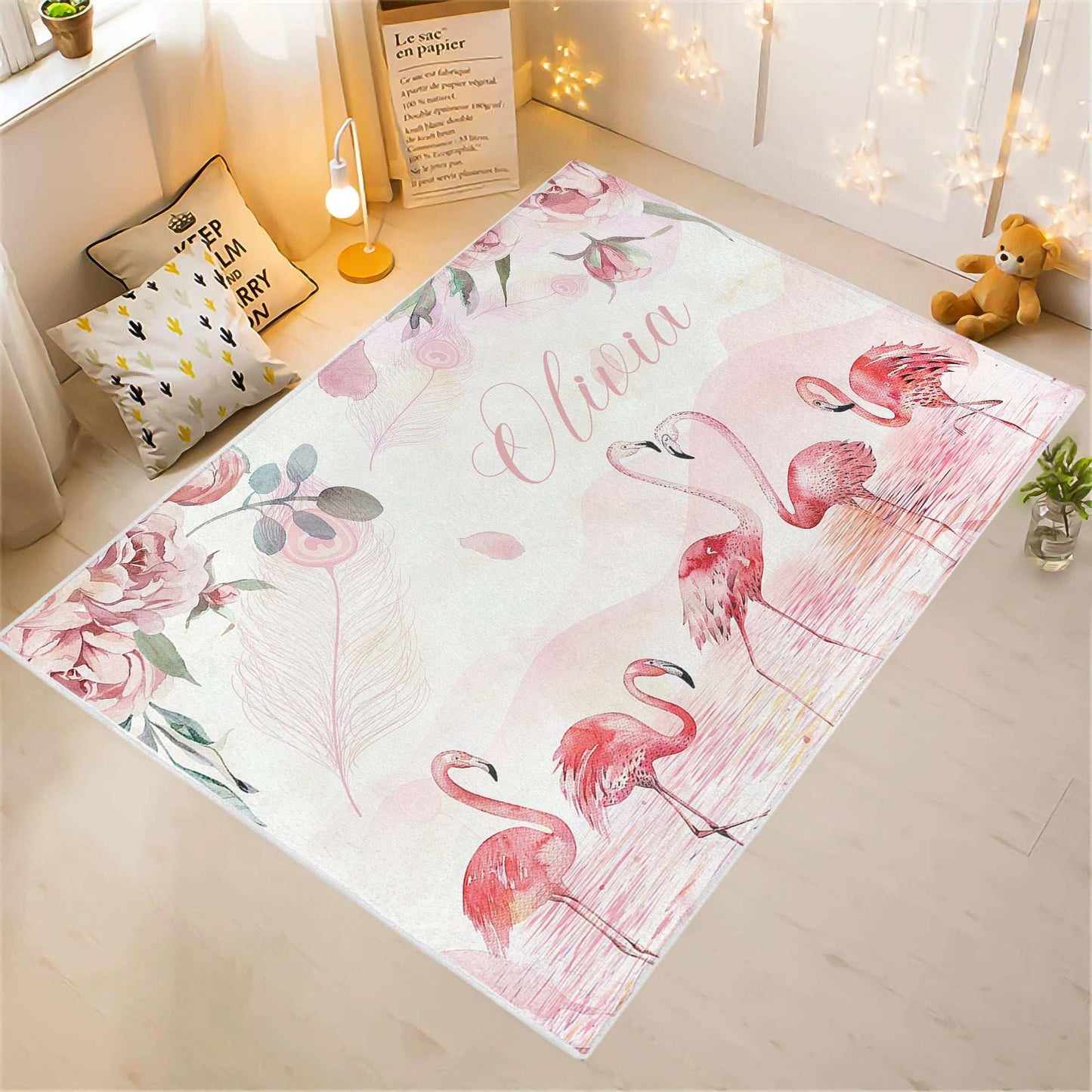 Floral Flamingo Nursery Rug