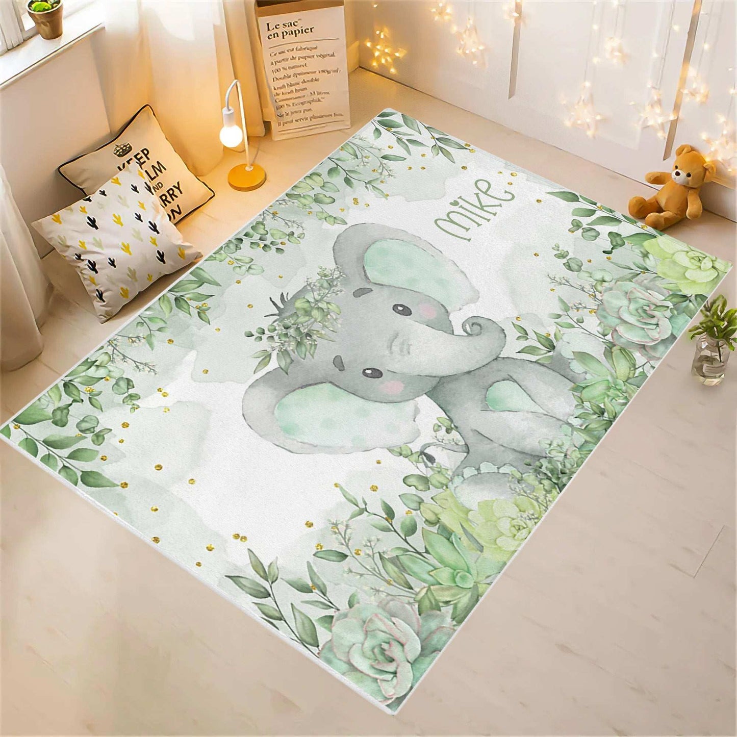 Little Elephant Floral Nursery Rug
