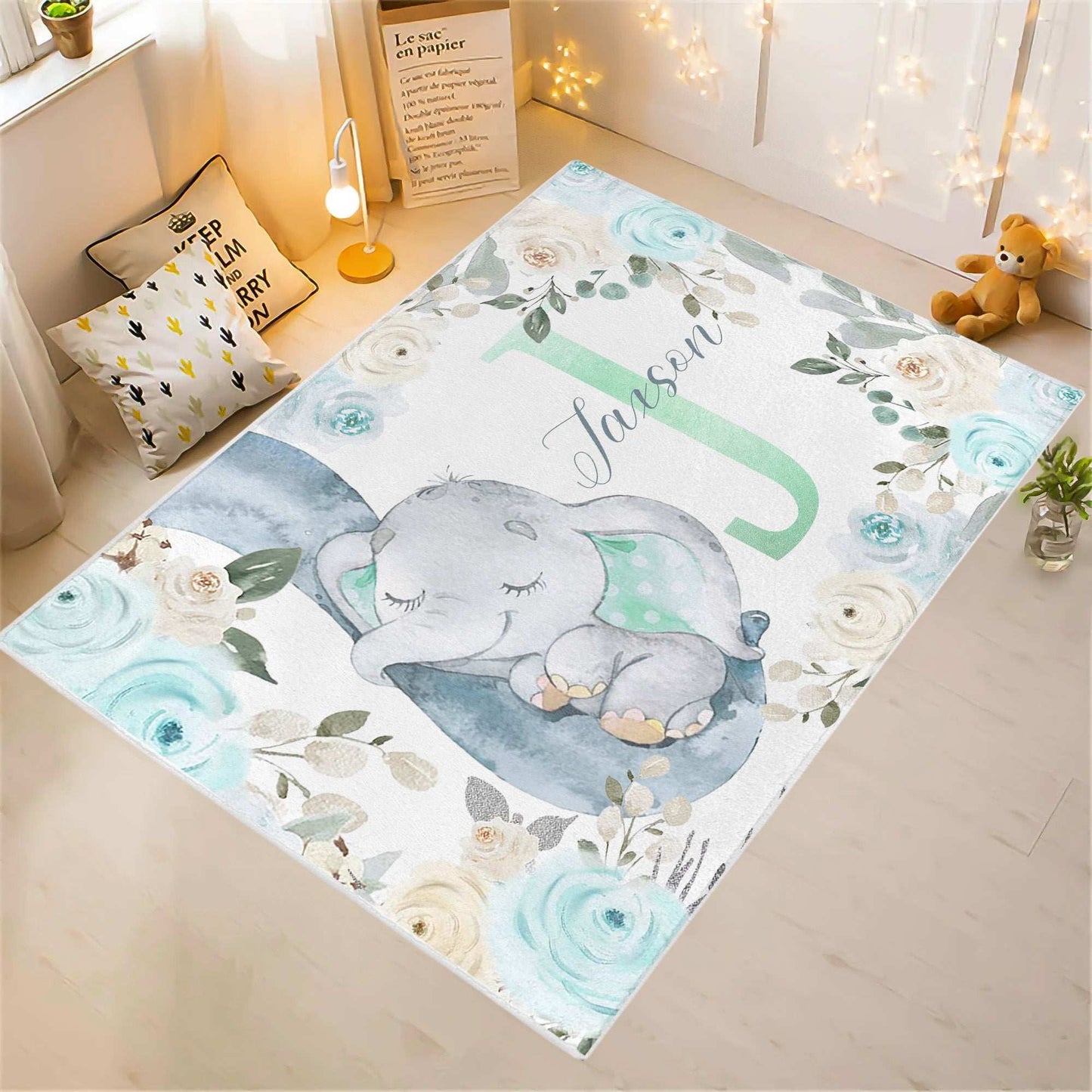 Floral Elephant Nursery Rug
