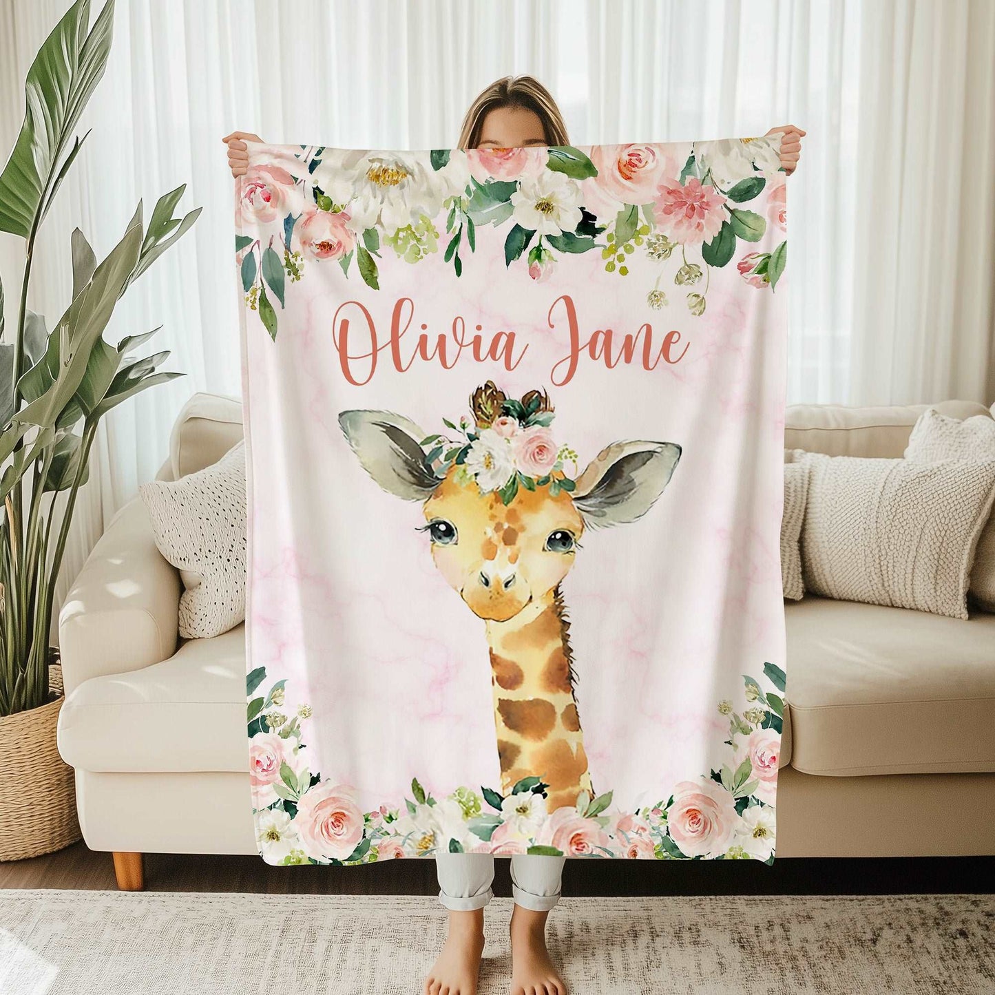 Giraffe Rose Floral Blanket