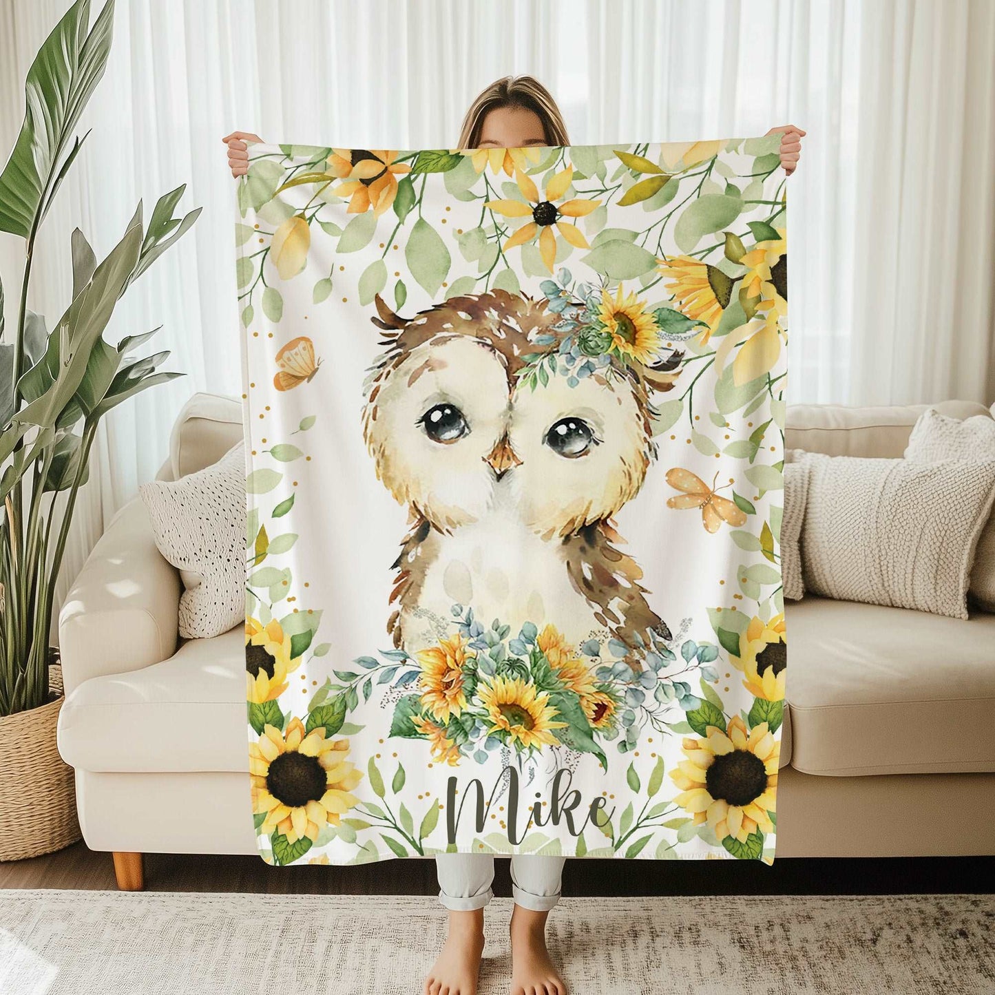 Owl Sunflower Blanket