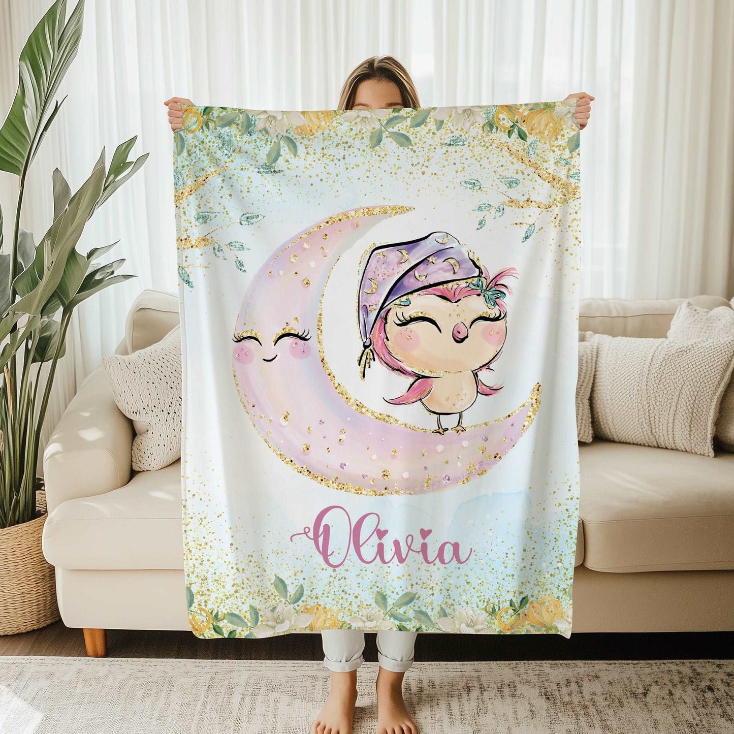 Moon Owl Nursery Blanket