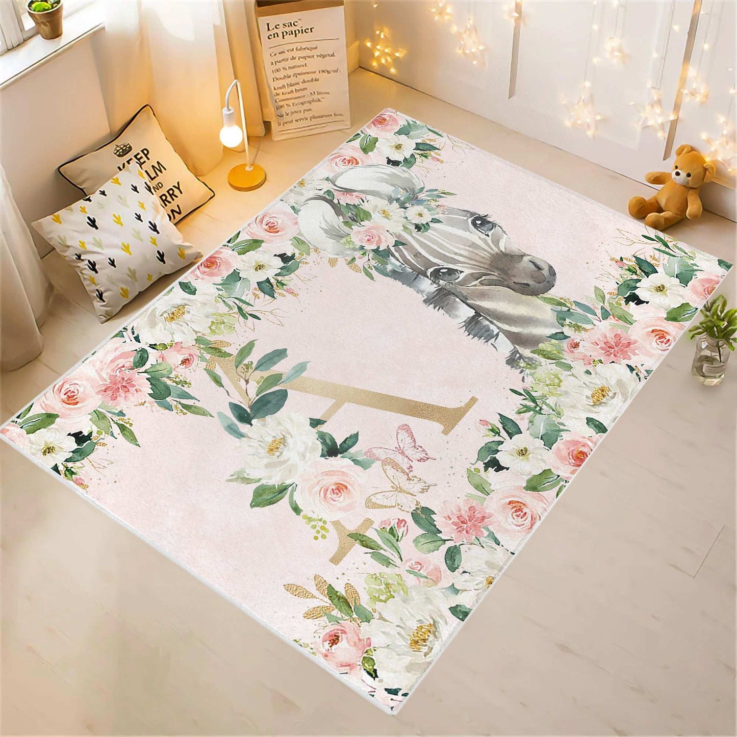 Zebra Rose Floral Rug