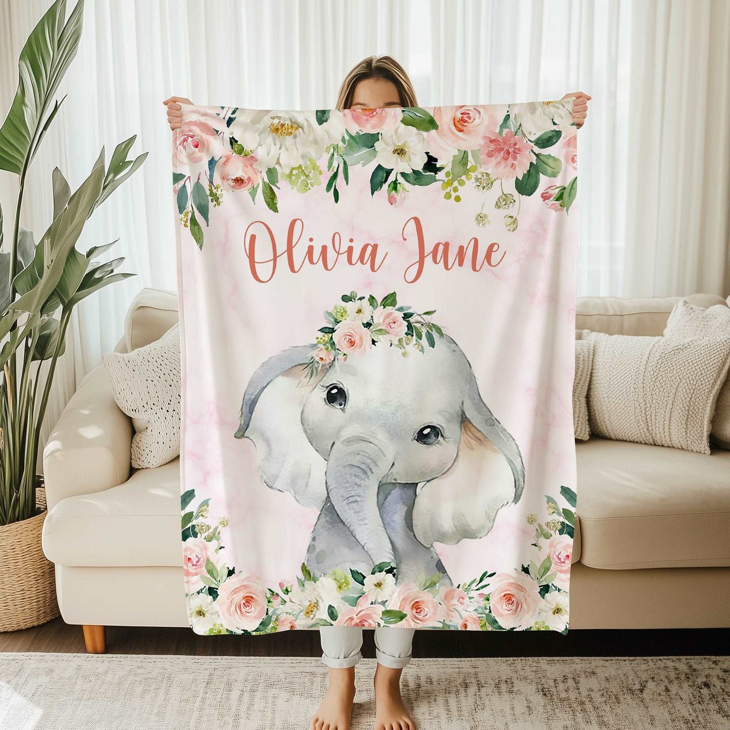 Elephant Rose Floral Blanket