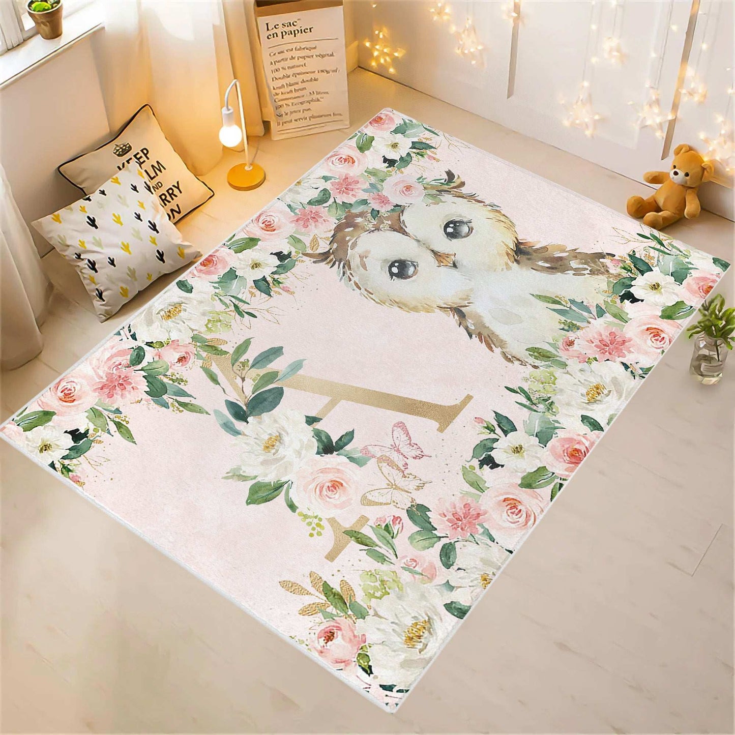 Owl Rose Floral Rug