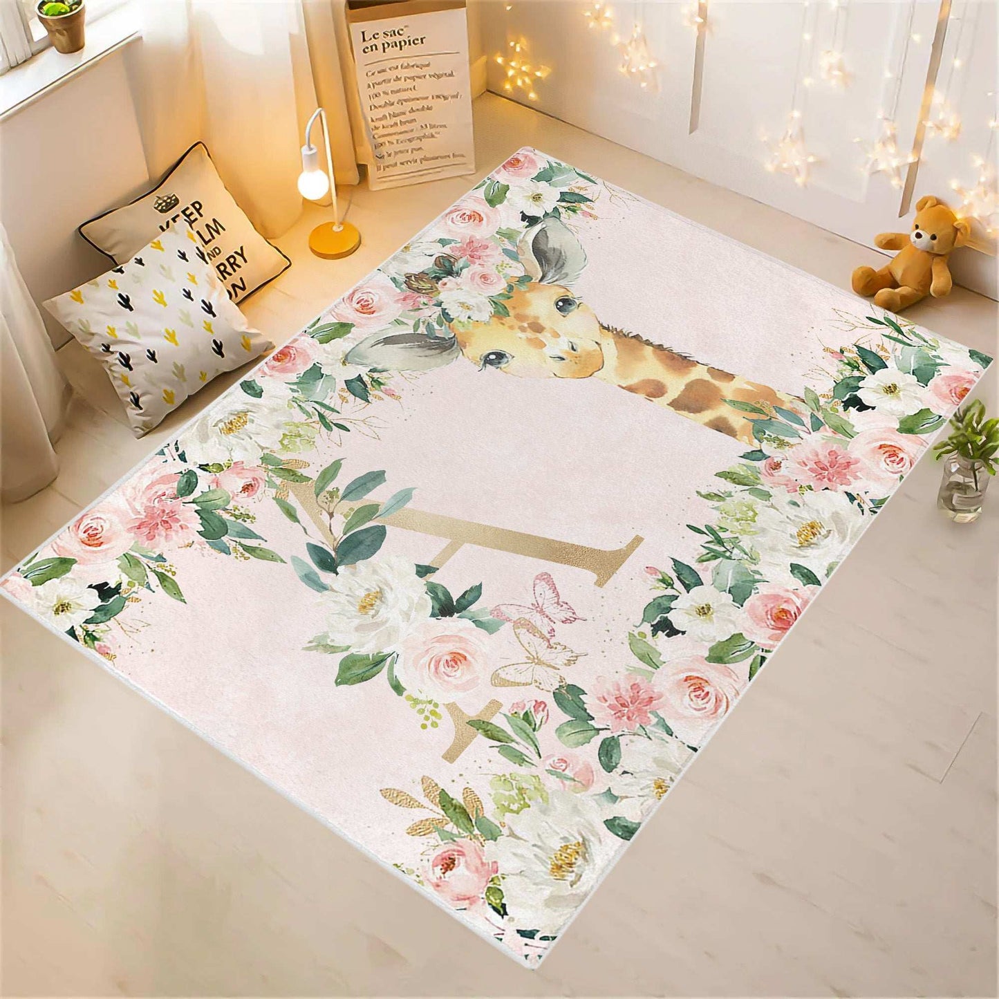 Giraffe Rose Floral Rug