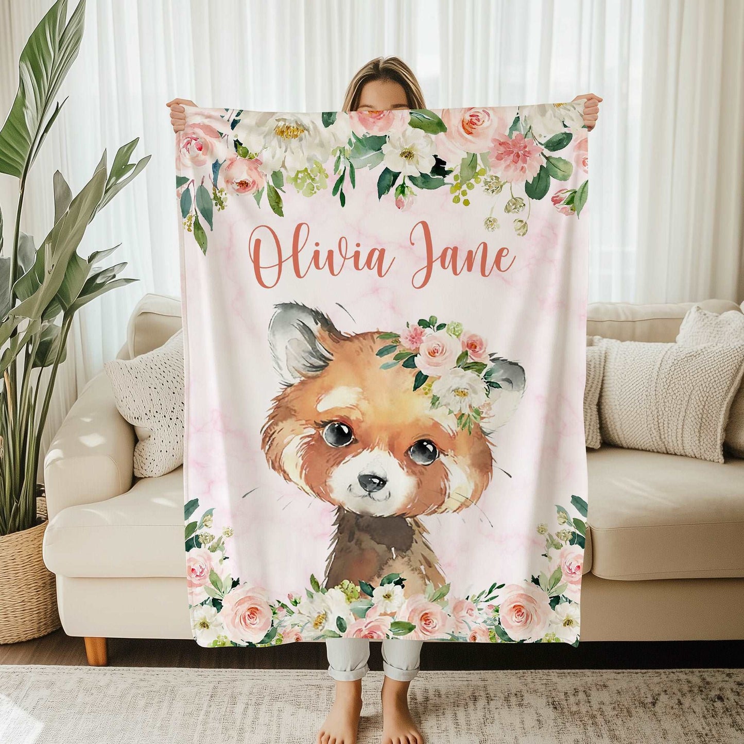 Red Panda Rose Floral Blanket