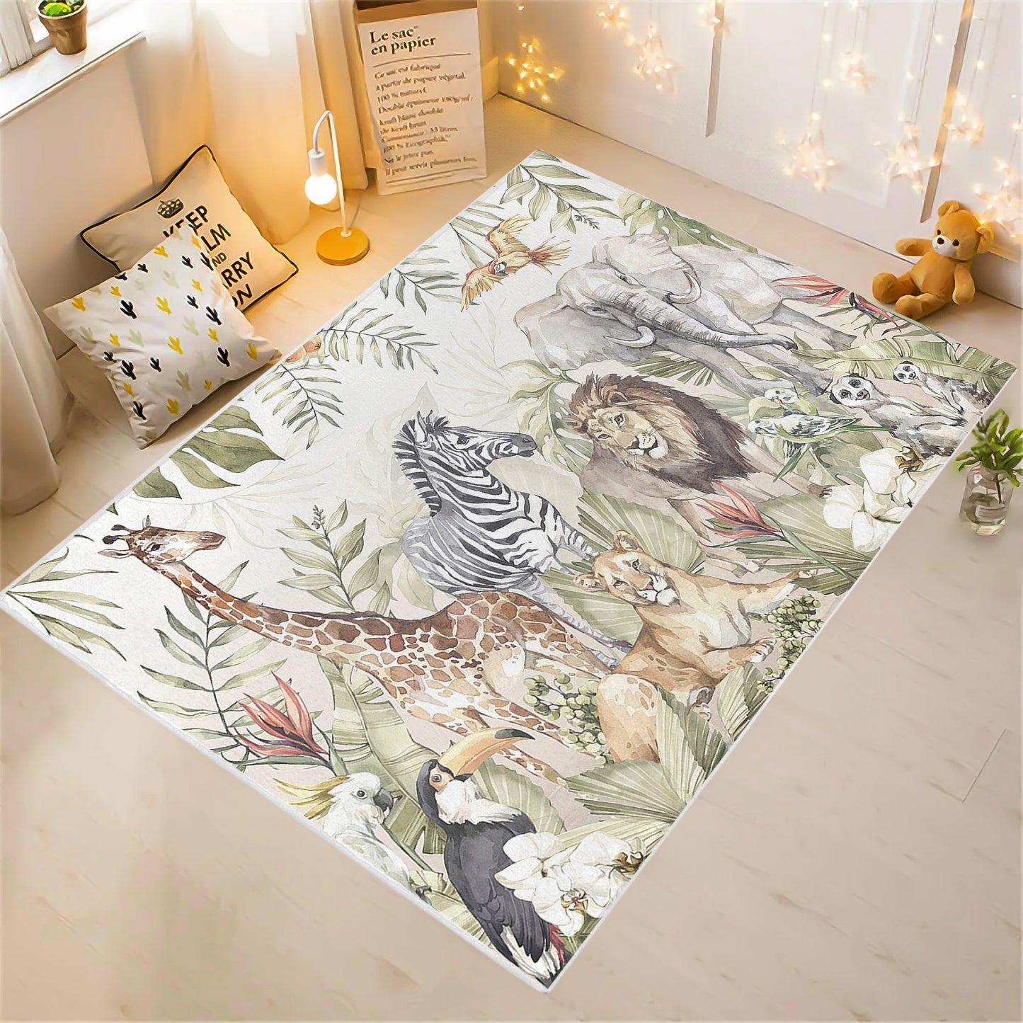 Safari Animals Kids Playroom Rug