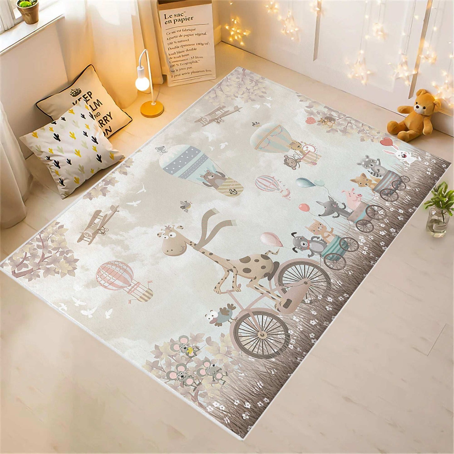 Cycling Animals Nursery Rug