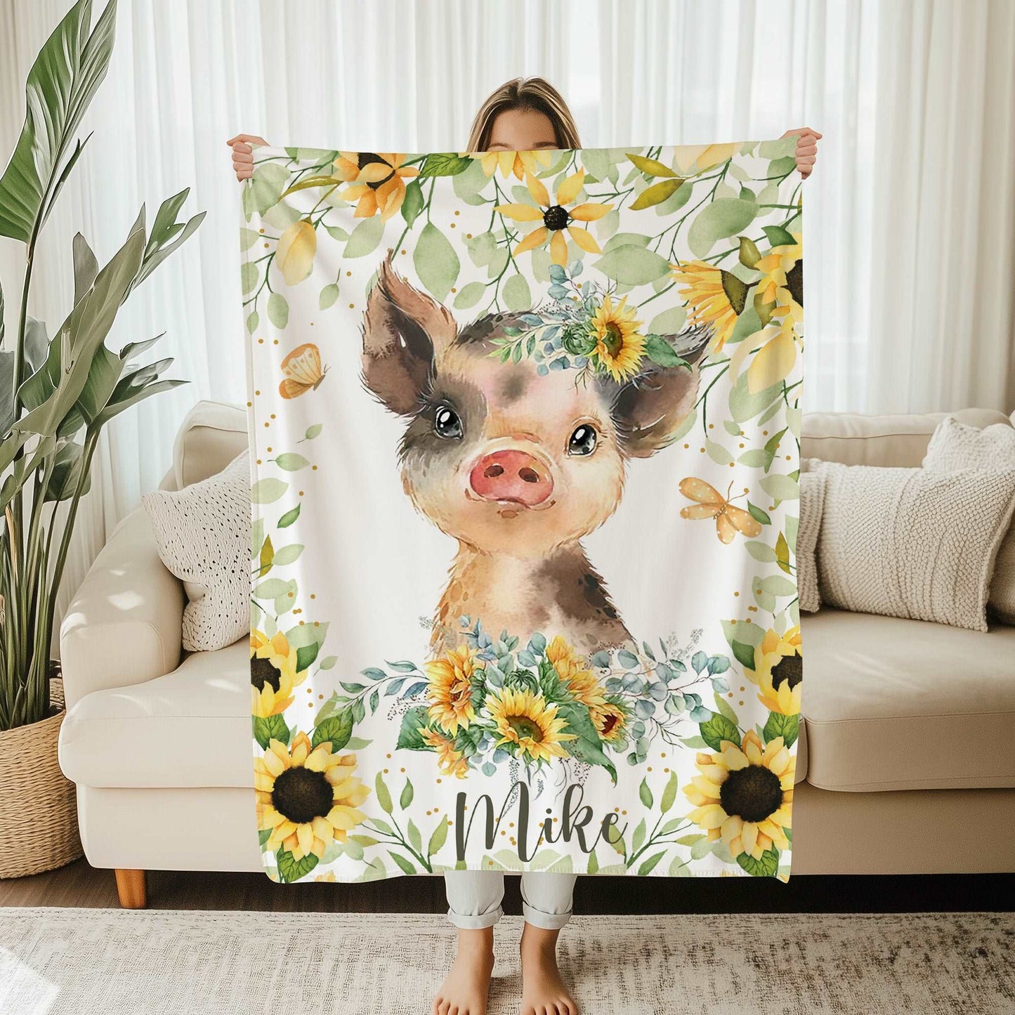 Pig Sunflower Blanket