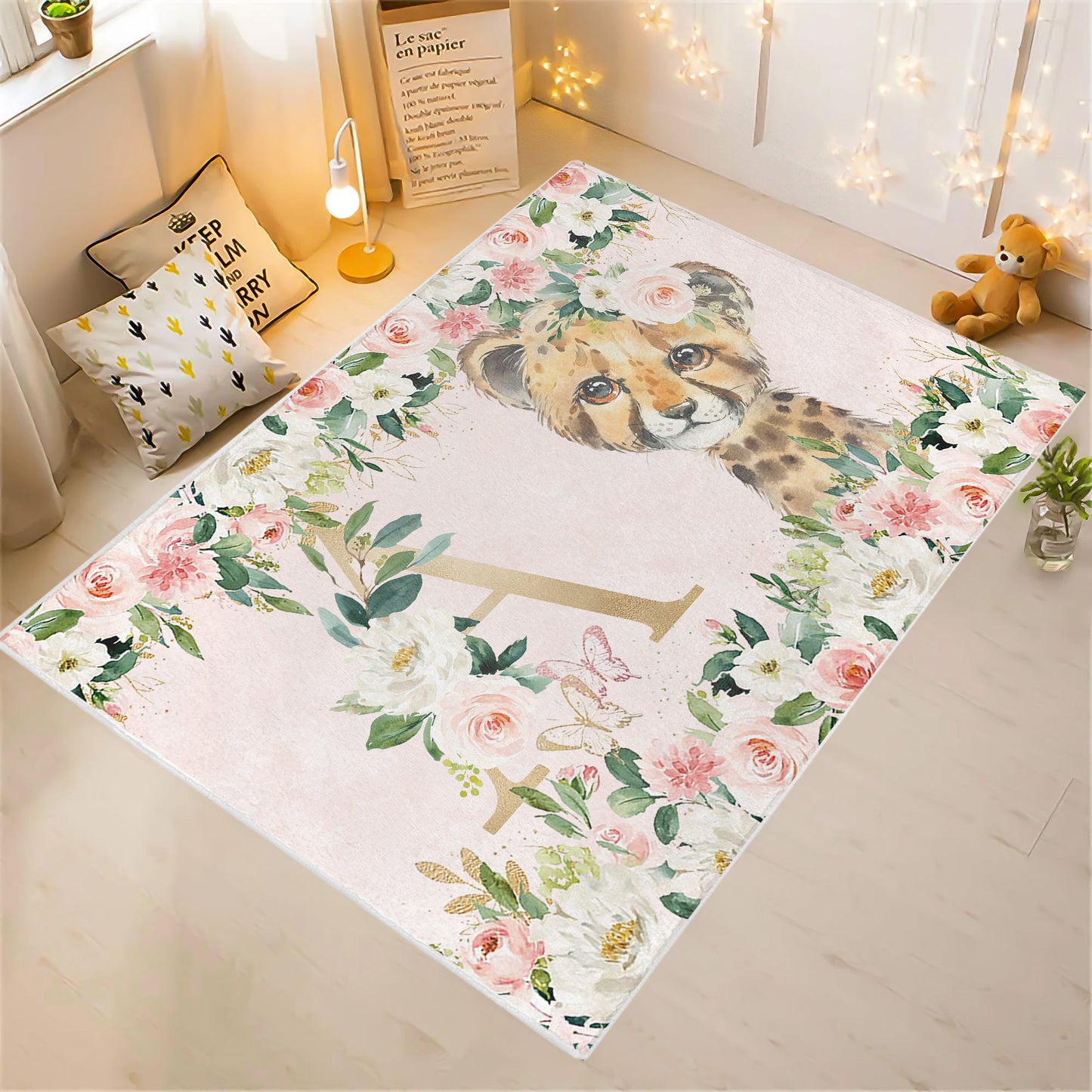 Leopard Rose Floral Rug