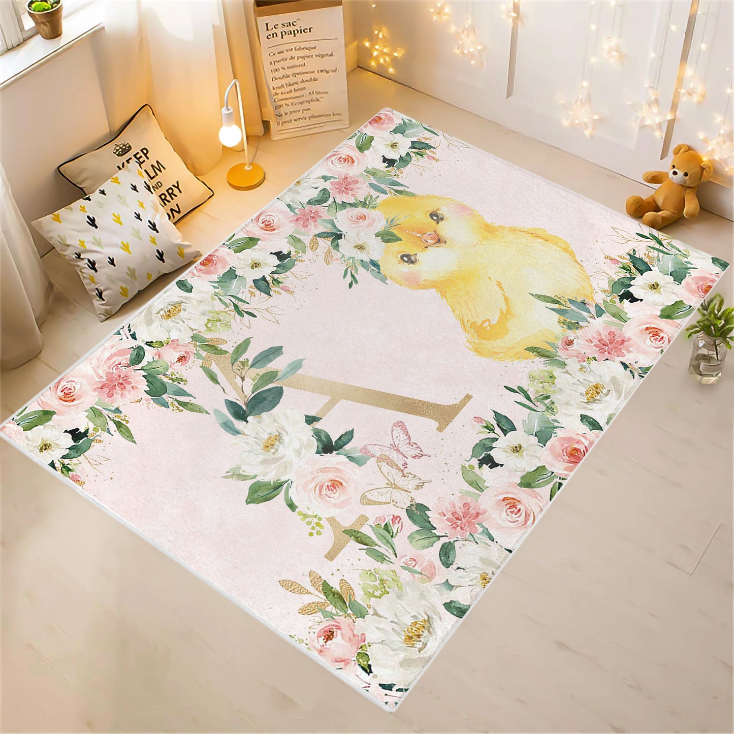 Chicken Rose Floral Rug