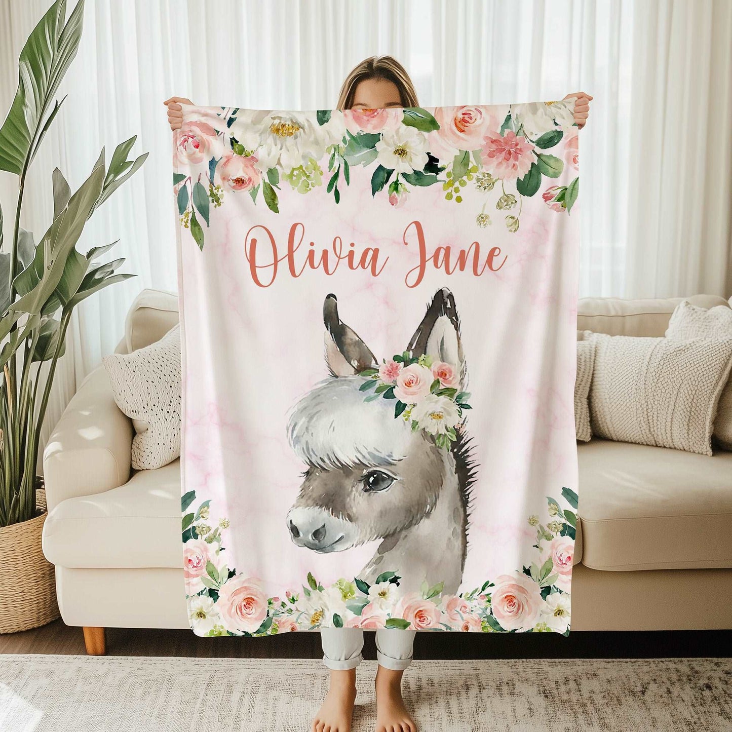 Horse Rose Floral Blanket