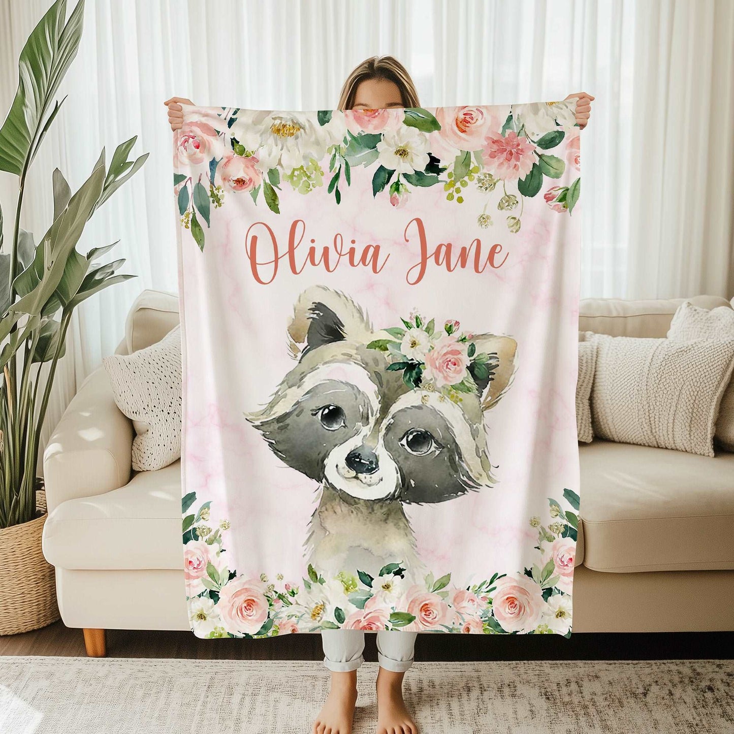 Raccoon Rose Floral Blanket