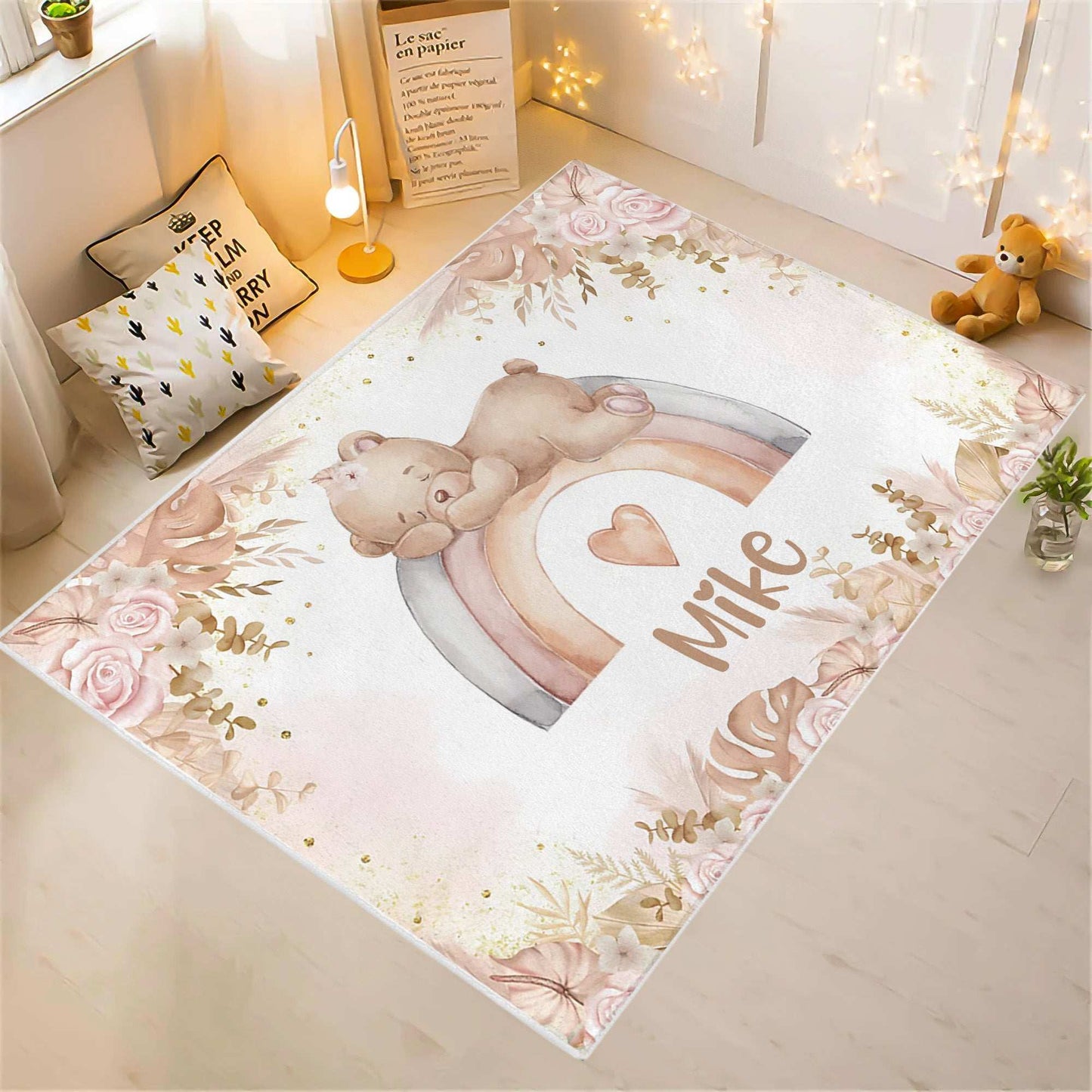 Boho Rainbow Bear Nursery Rug
