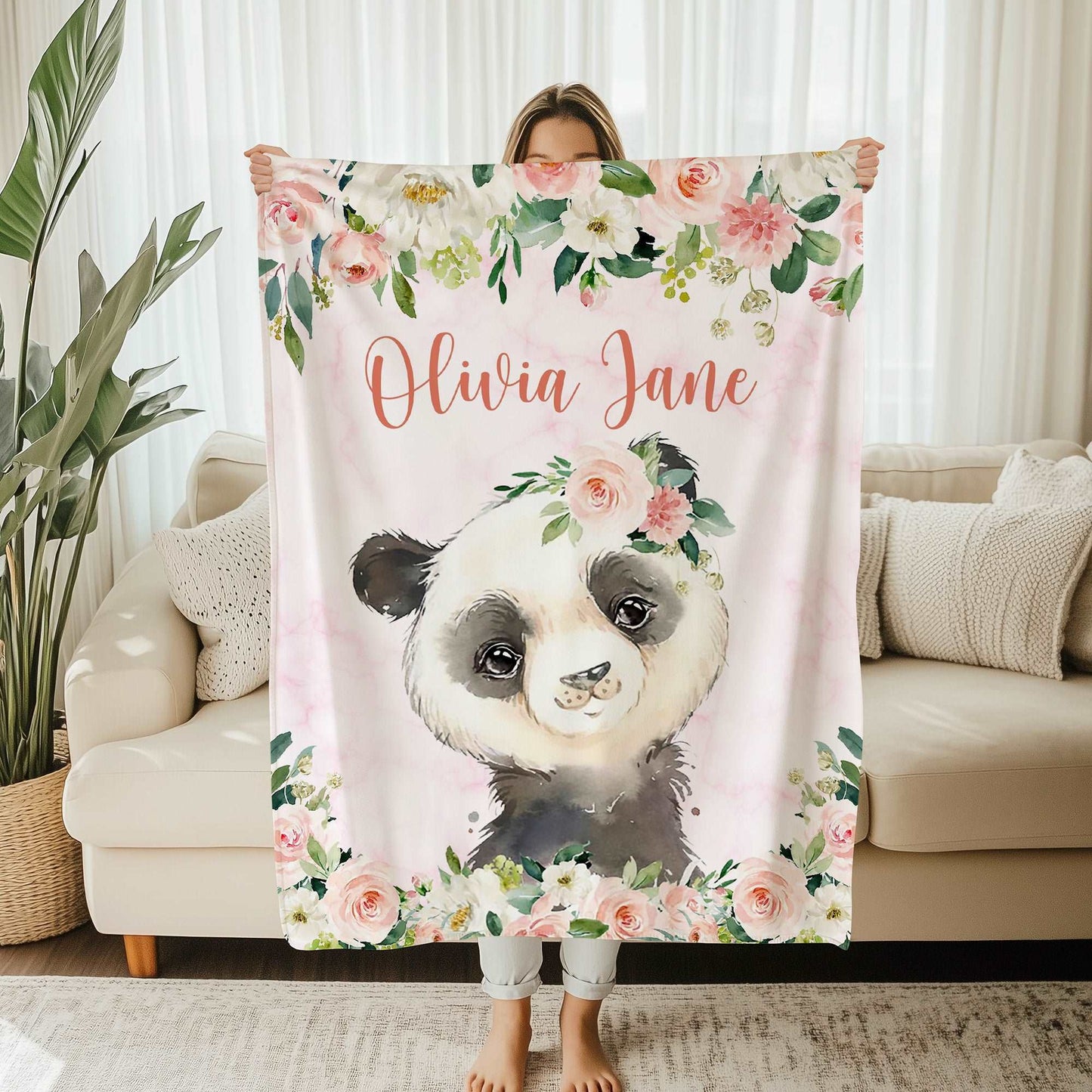 Panda Rose Floral Blanket