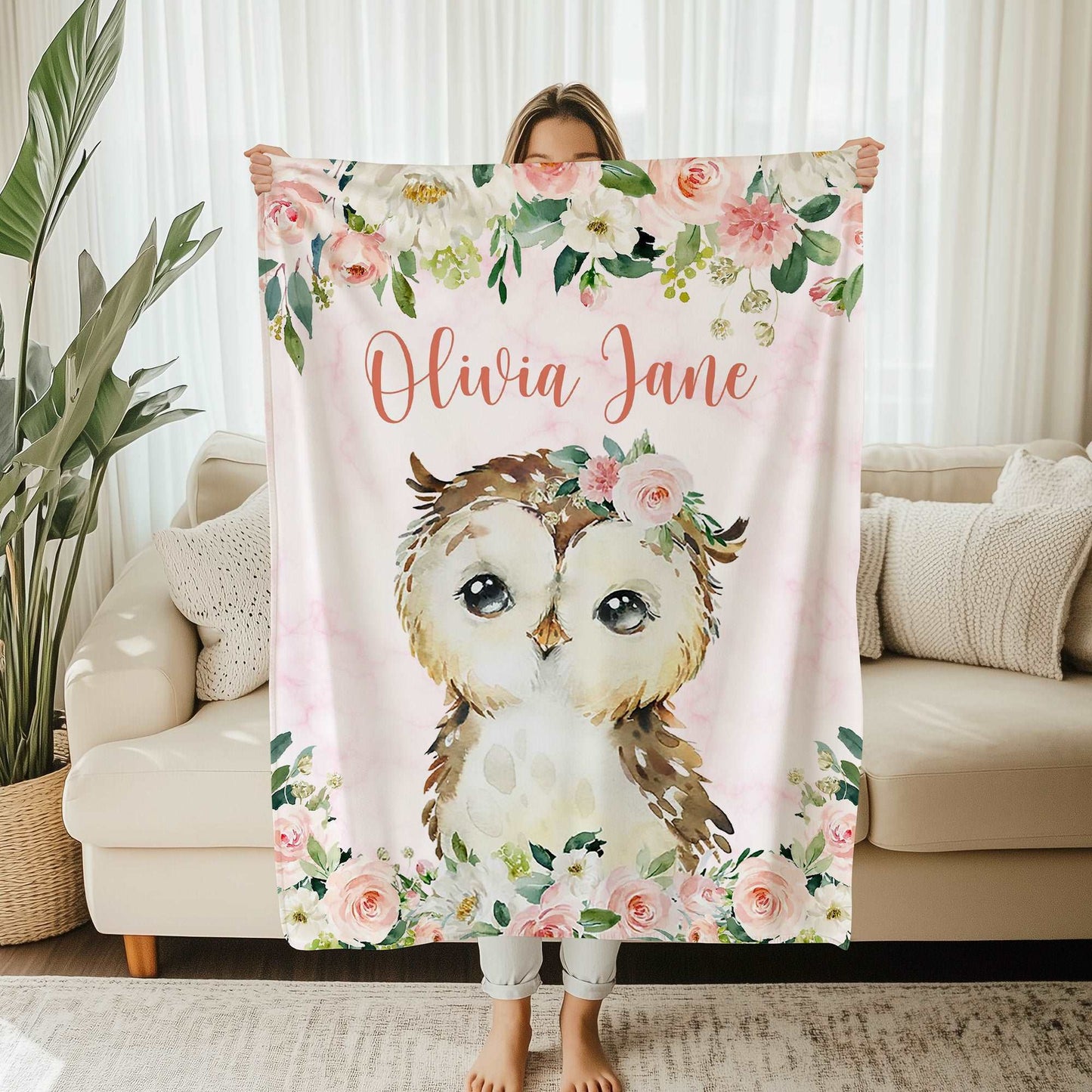 Owl Rose Floral Blanket