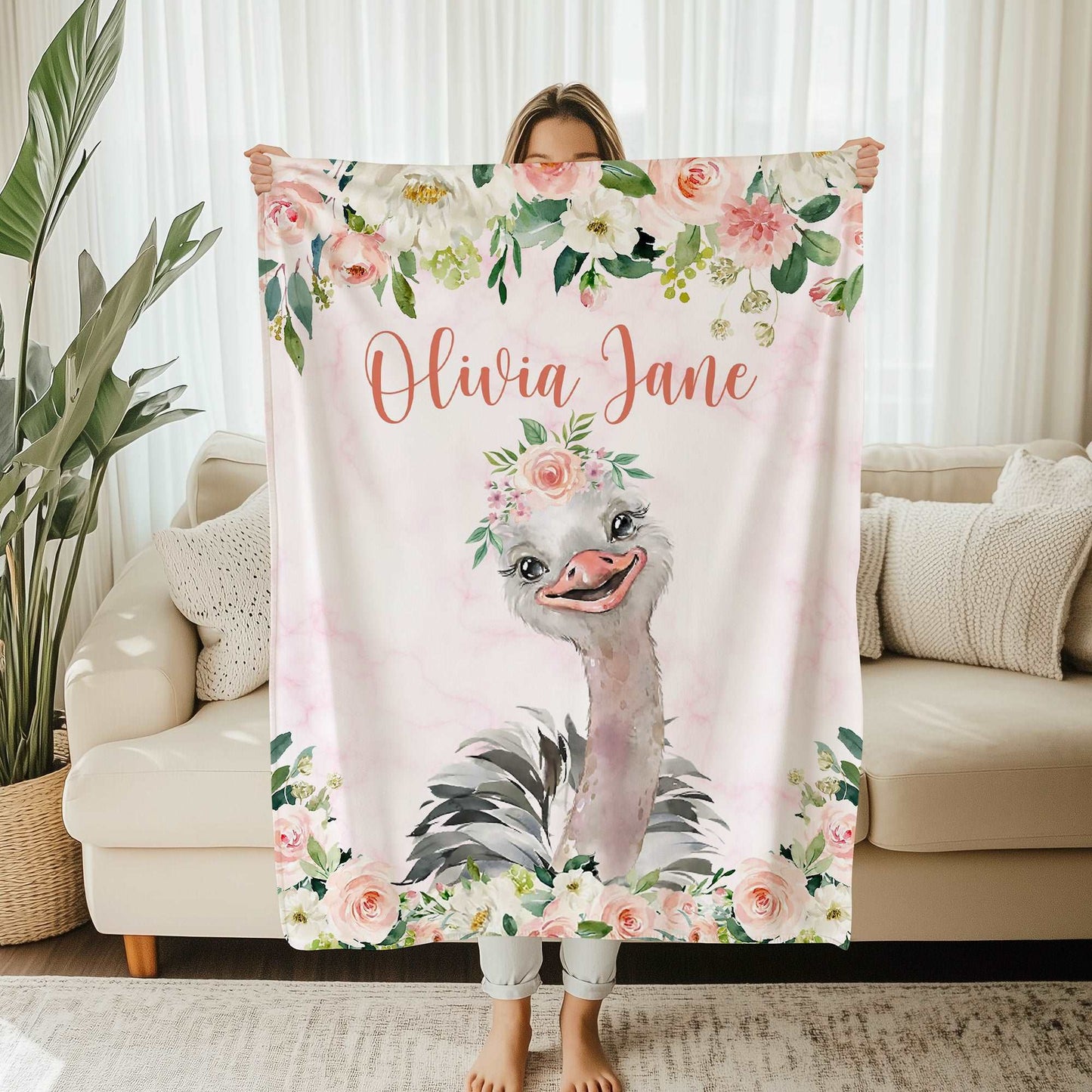 Ostrich Rose Floral Blanket