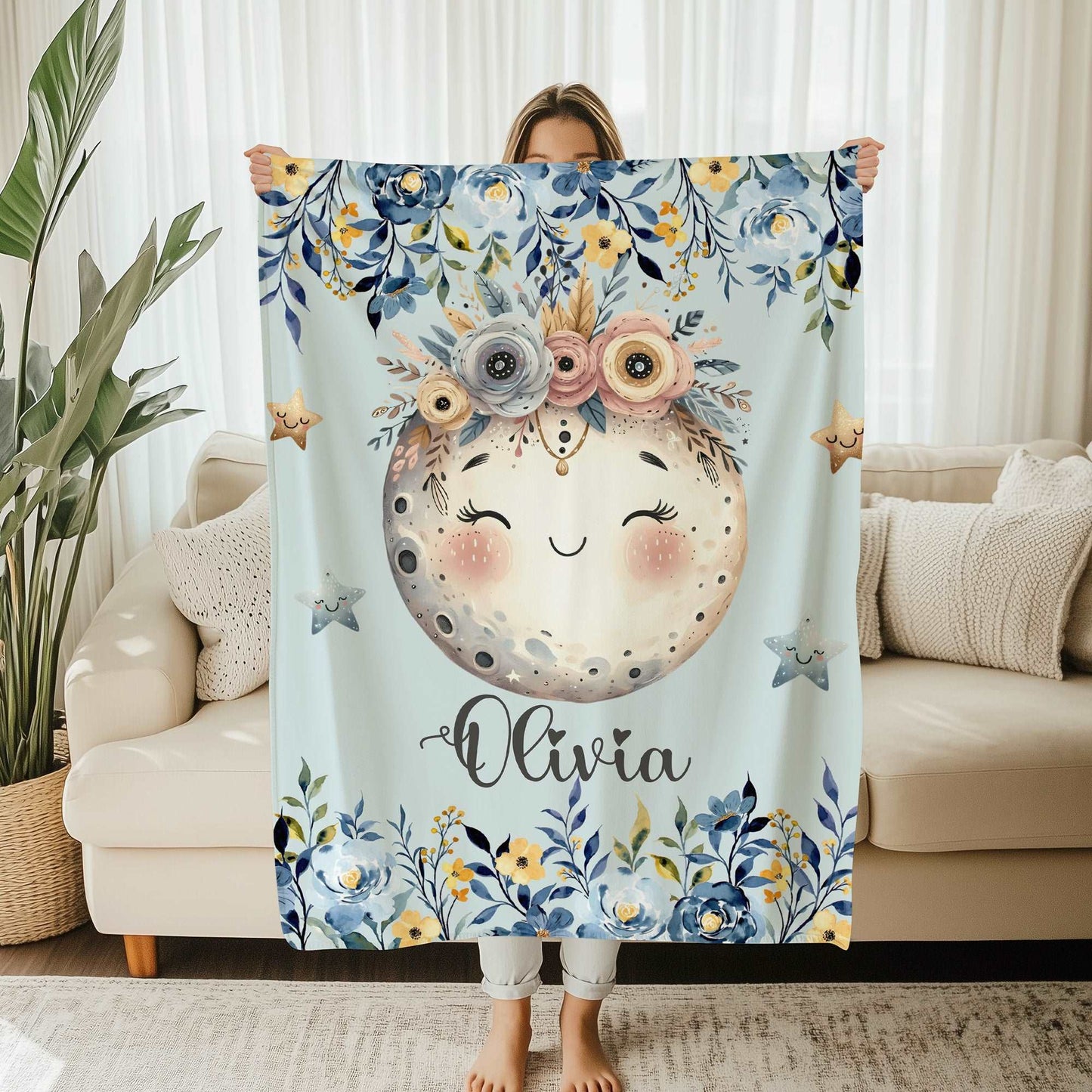Floral Moon Nursery Blanket