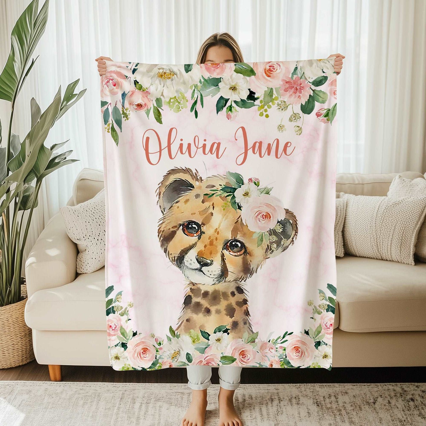 Leopard Rose Floral Blanket