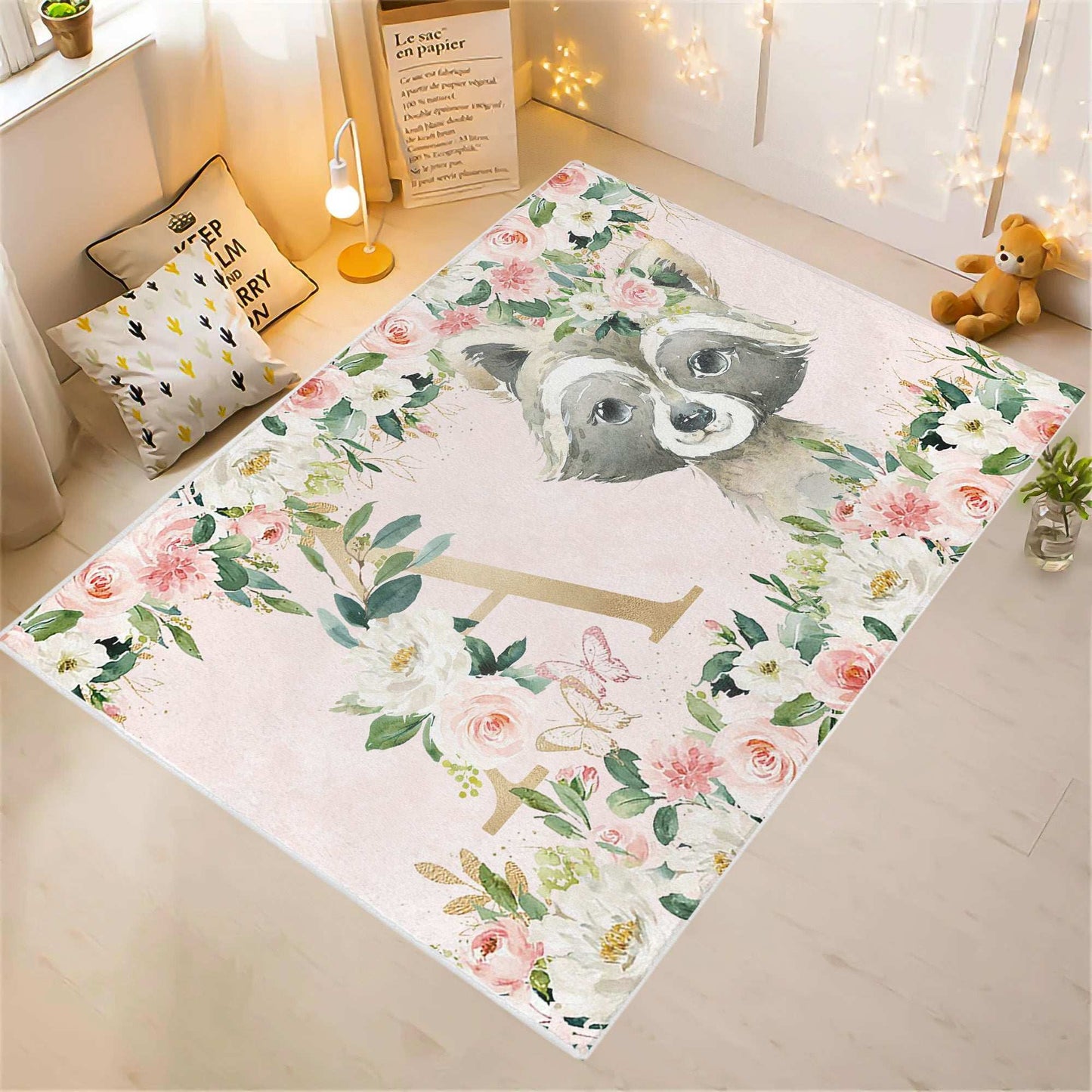 Raccoon Rose Floral Rug