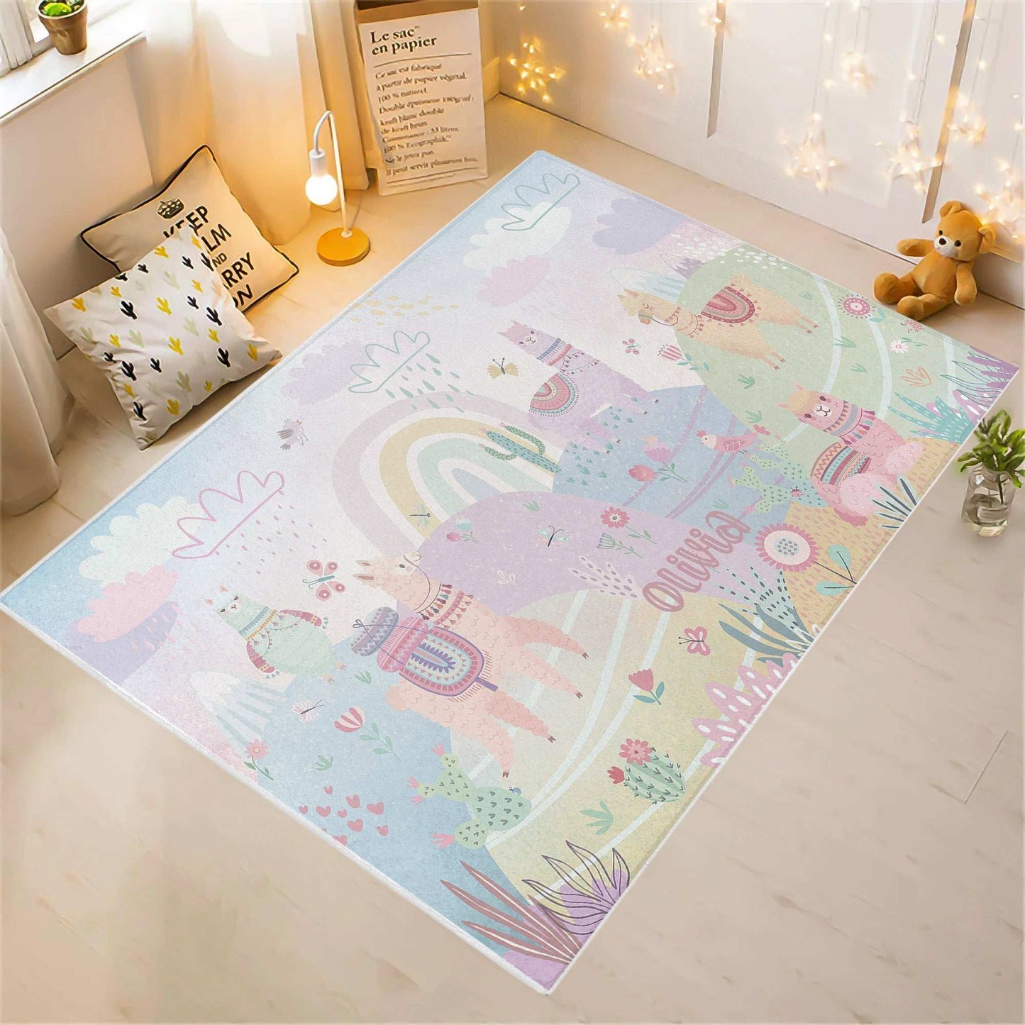 Pastel Llama Nursery Rug