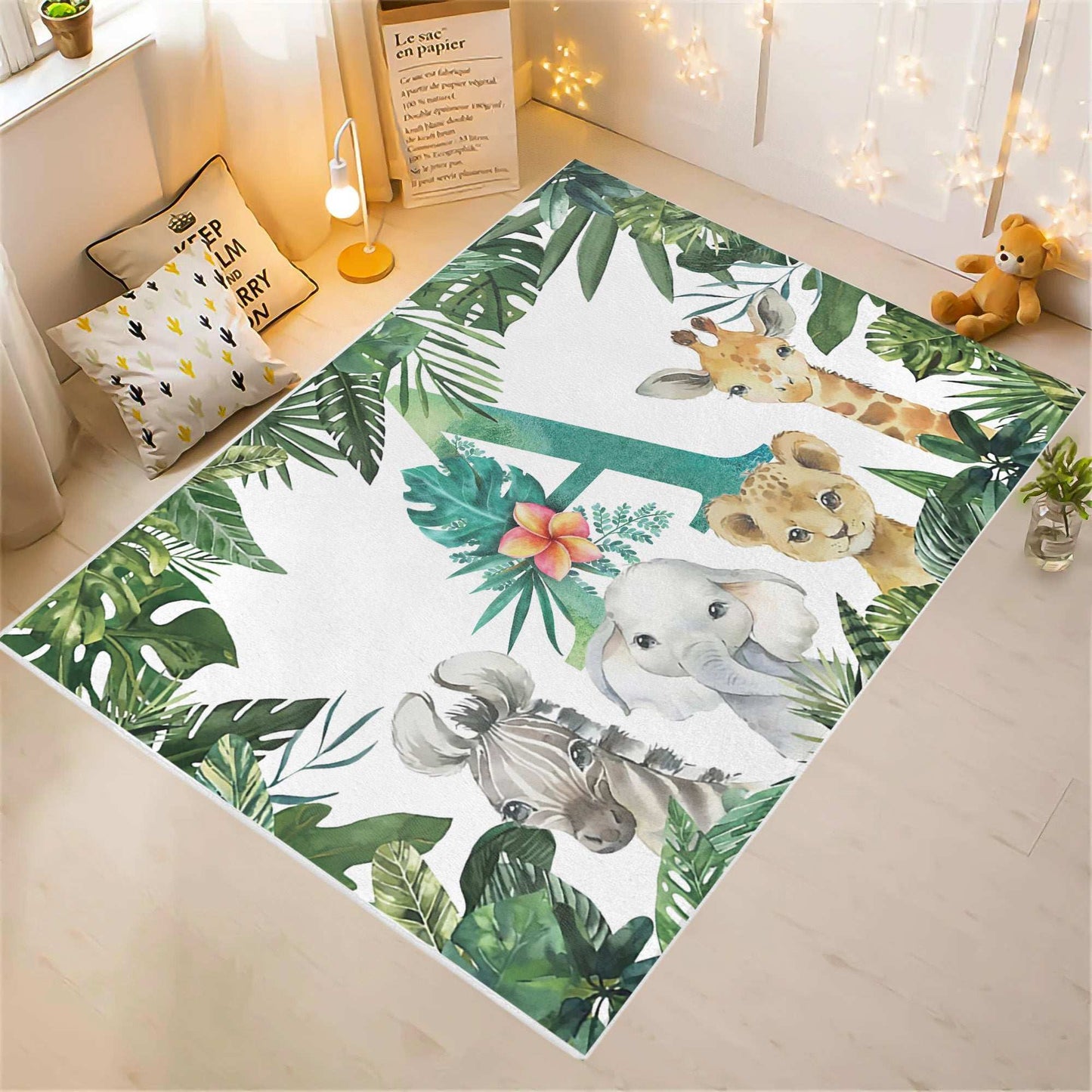 Safari Animals Tropical Nursery Rug