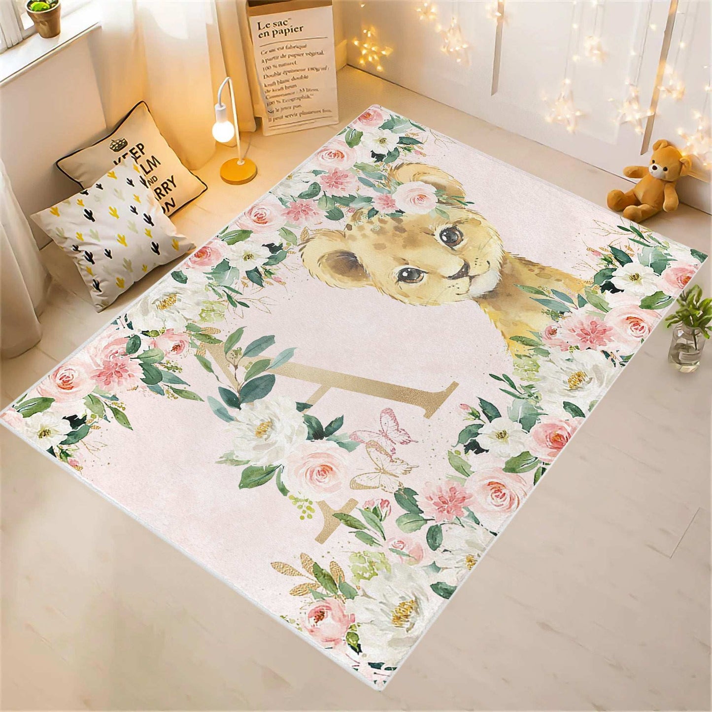 Lion Rose Floral Rug