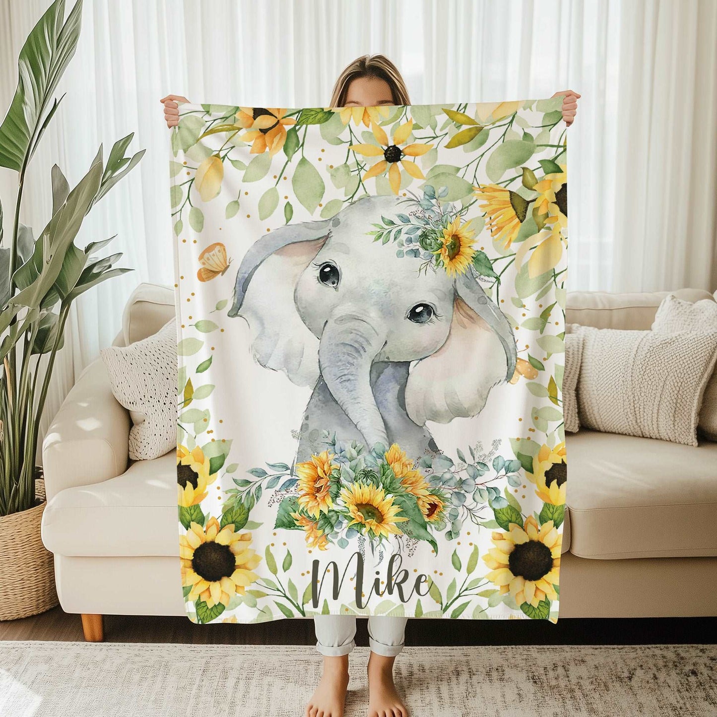 Elephant Sunflower Blanket