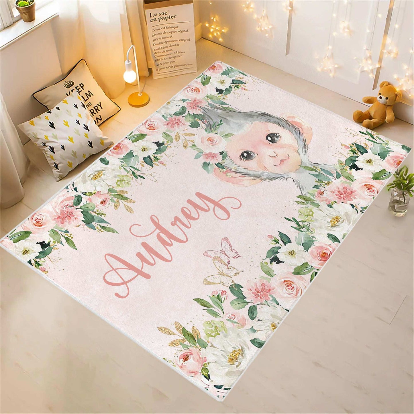 Monkey Rose Floral Rug