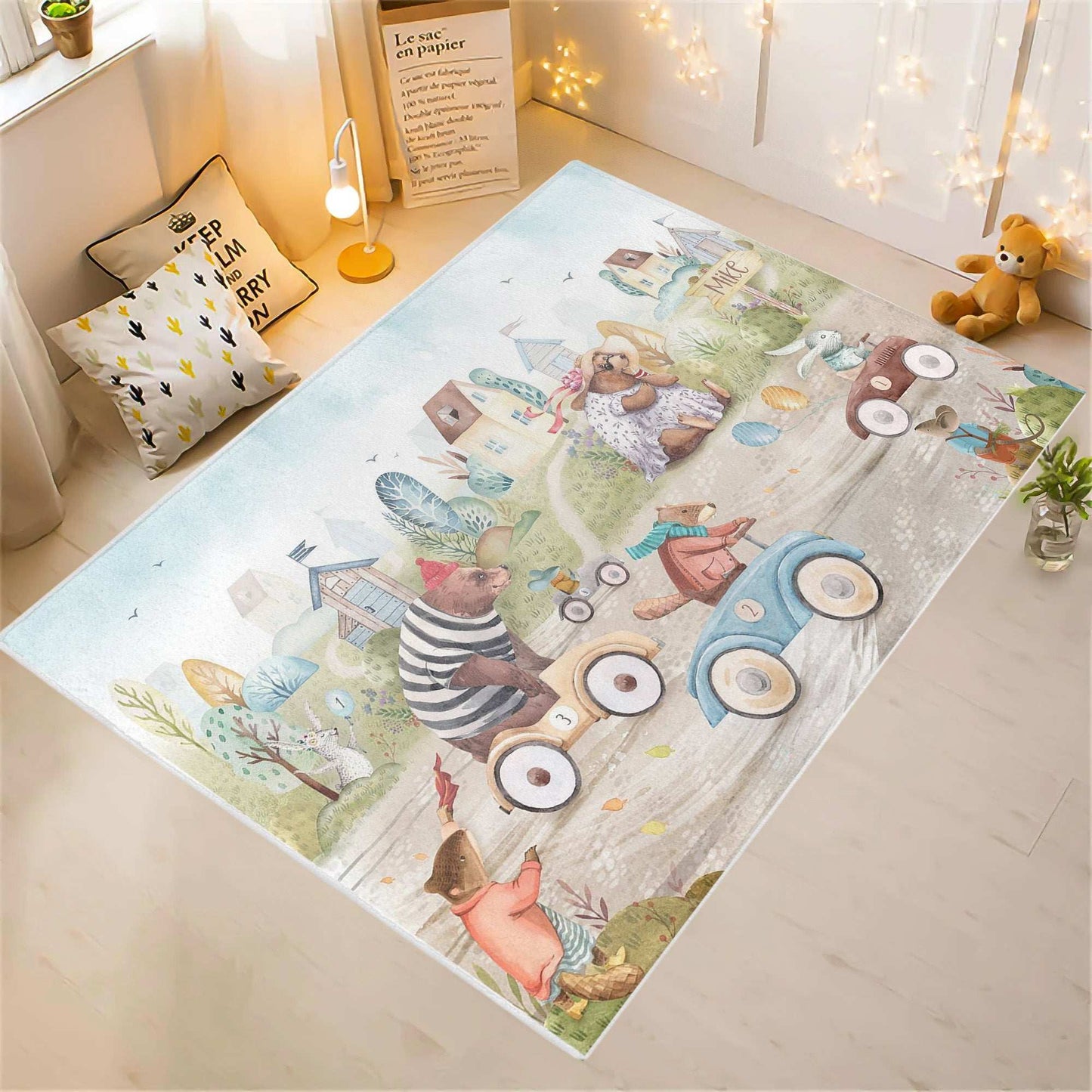 Animal Car Race Playroom Rug