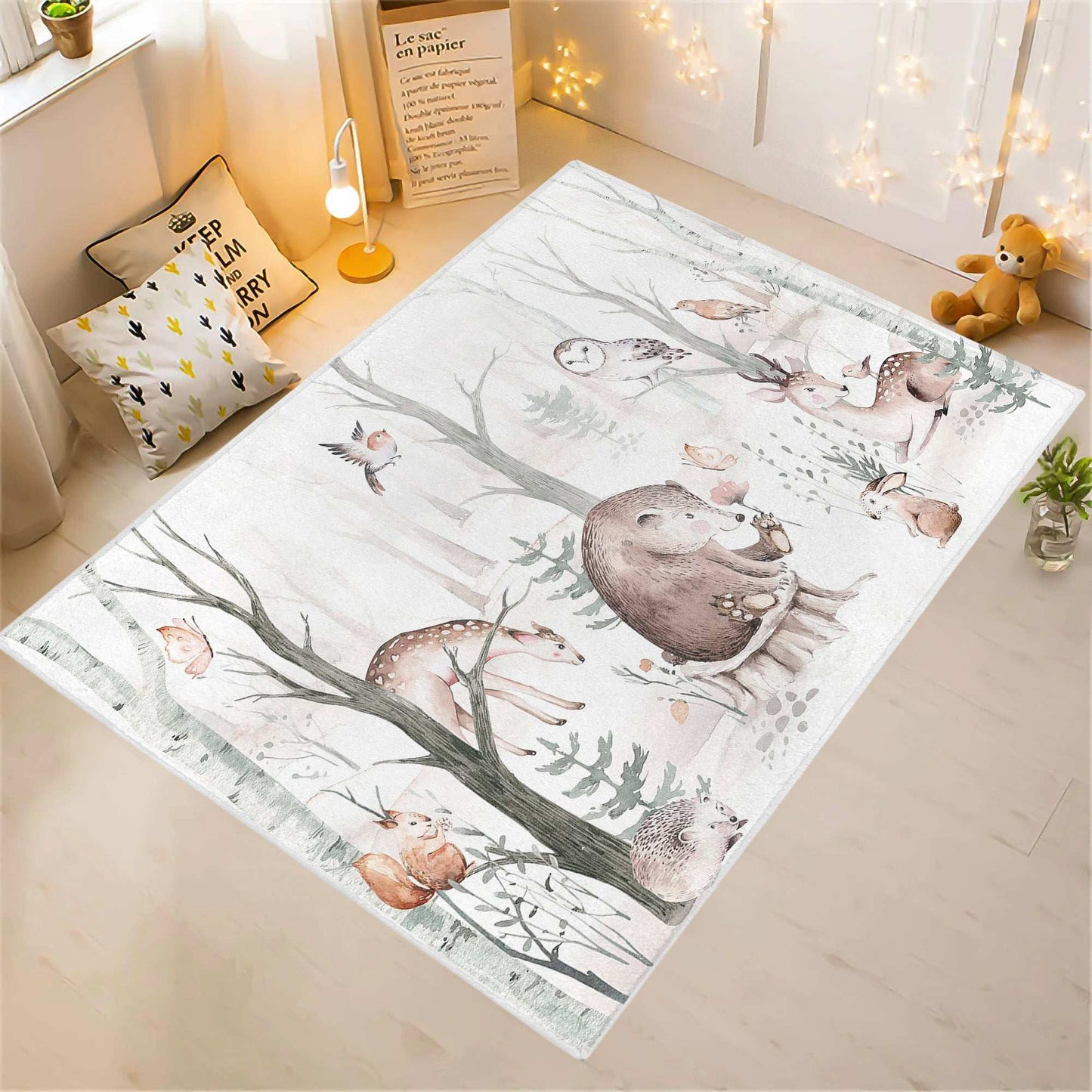 Winter Woodland Animals Playroom Rug