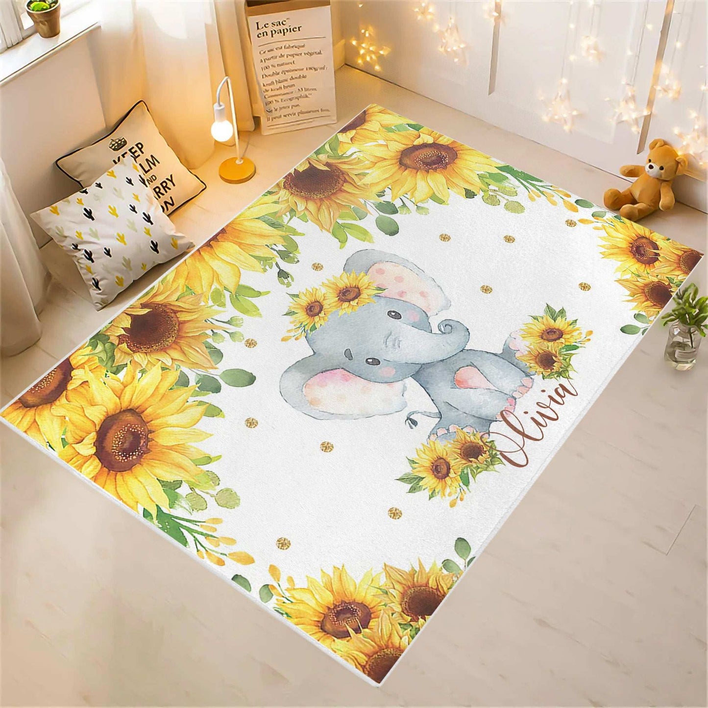 Little Elephant Sunflower Nursery Rug