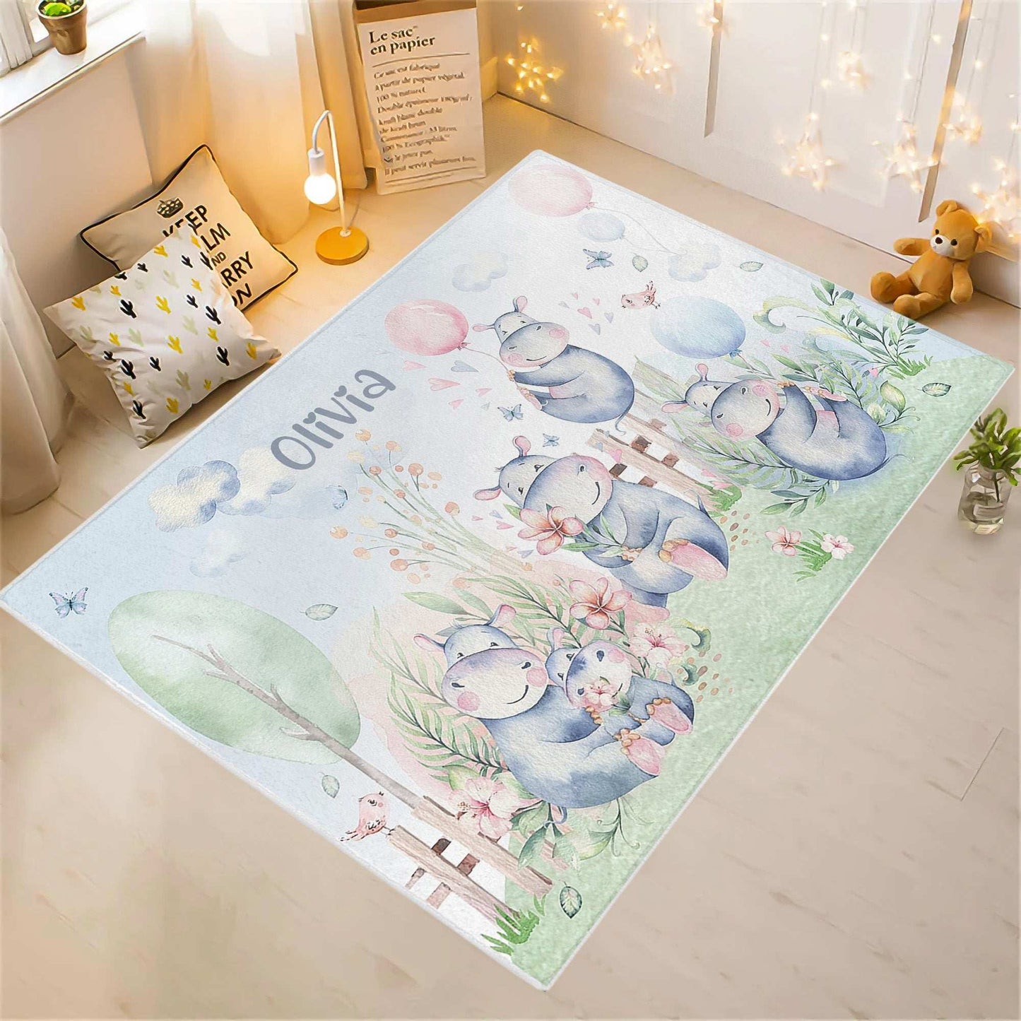 Hippo Family Nursery Rug