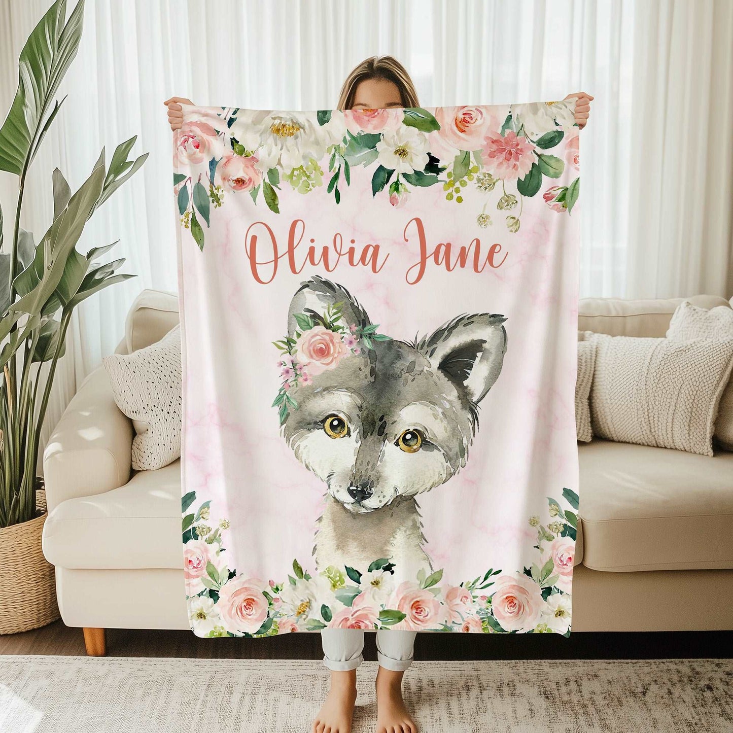 Baby Wolf Floral Blanket