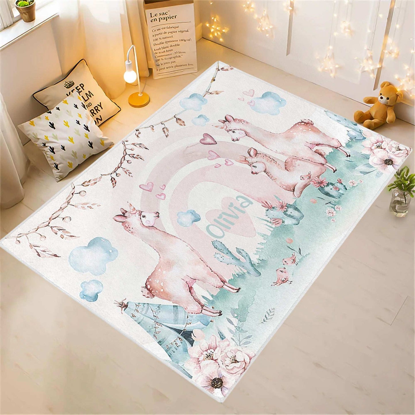 Llama Family Rainbow Rug