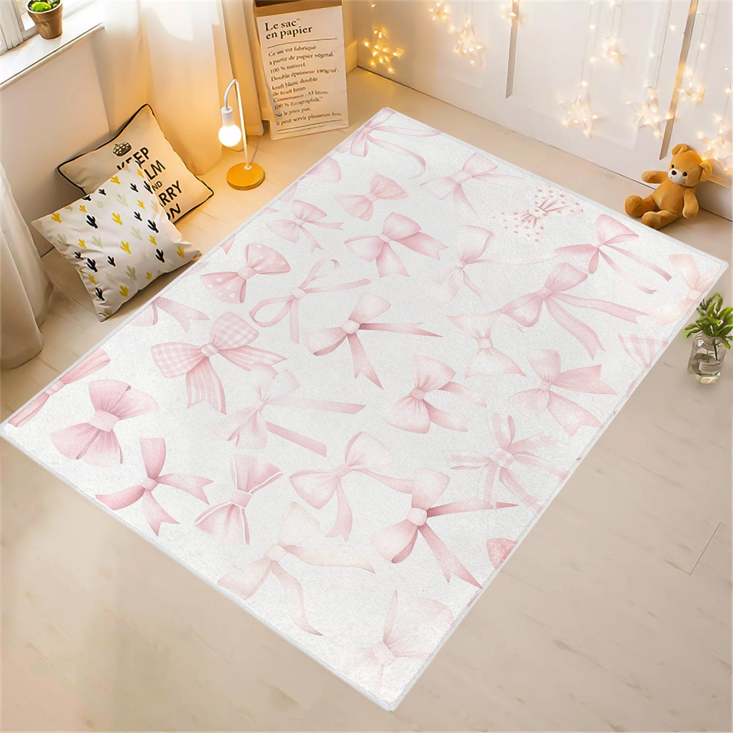 Pink Bow Nursery Rug