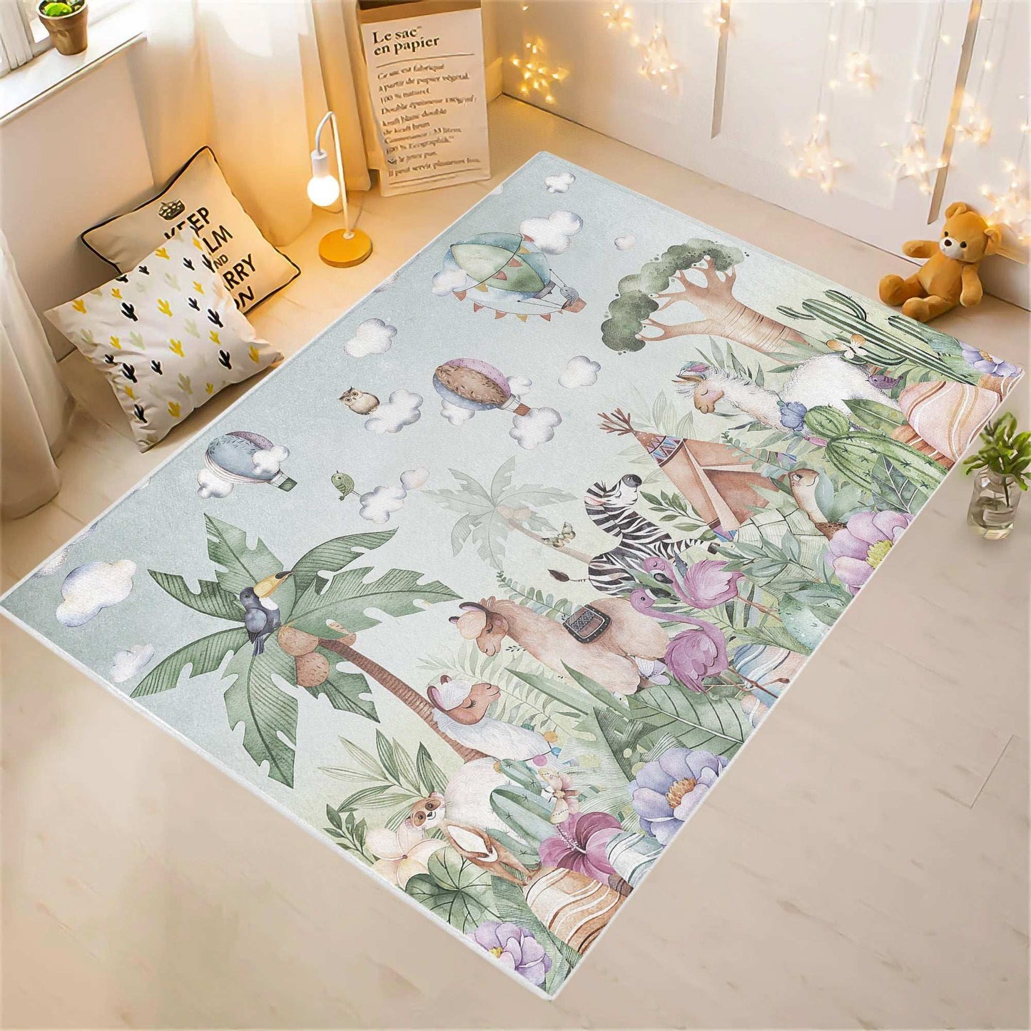 Jungle Animals Kids Playroom Rug