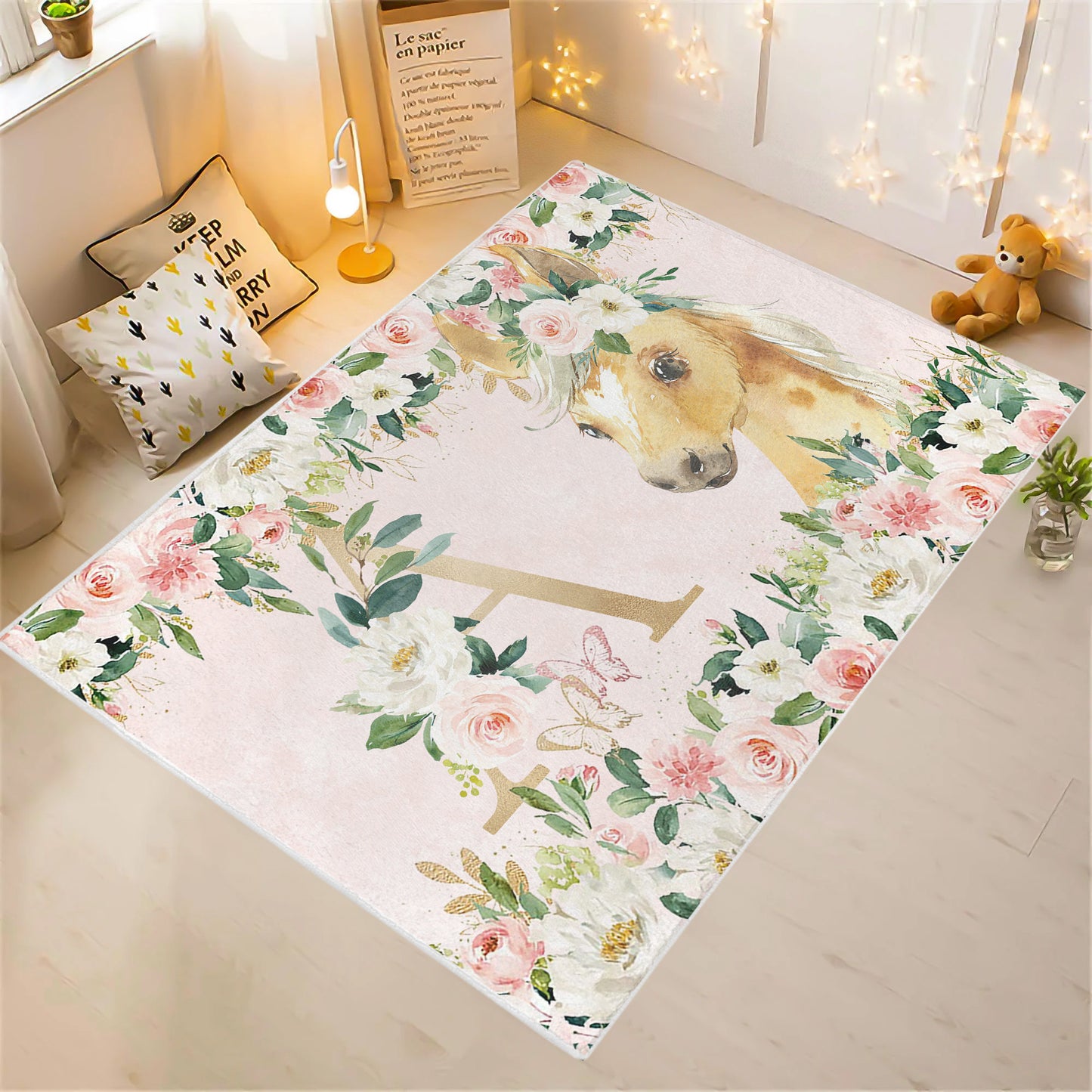 Horse Rose Floral Rug