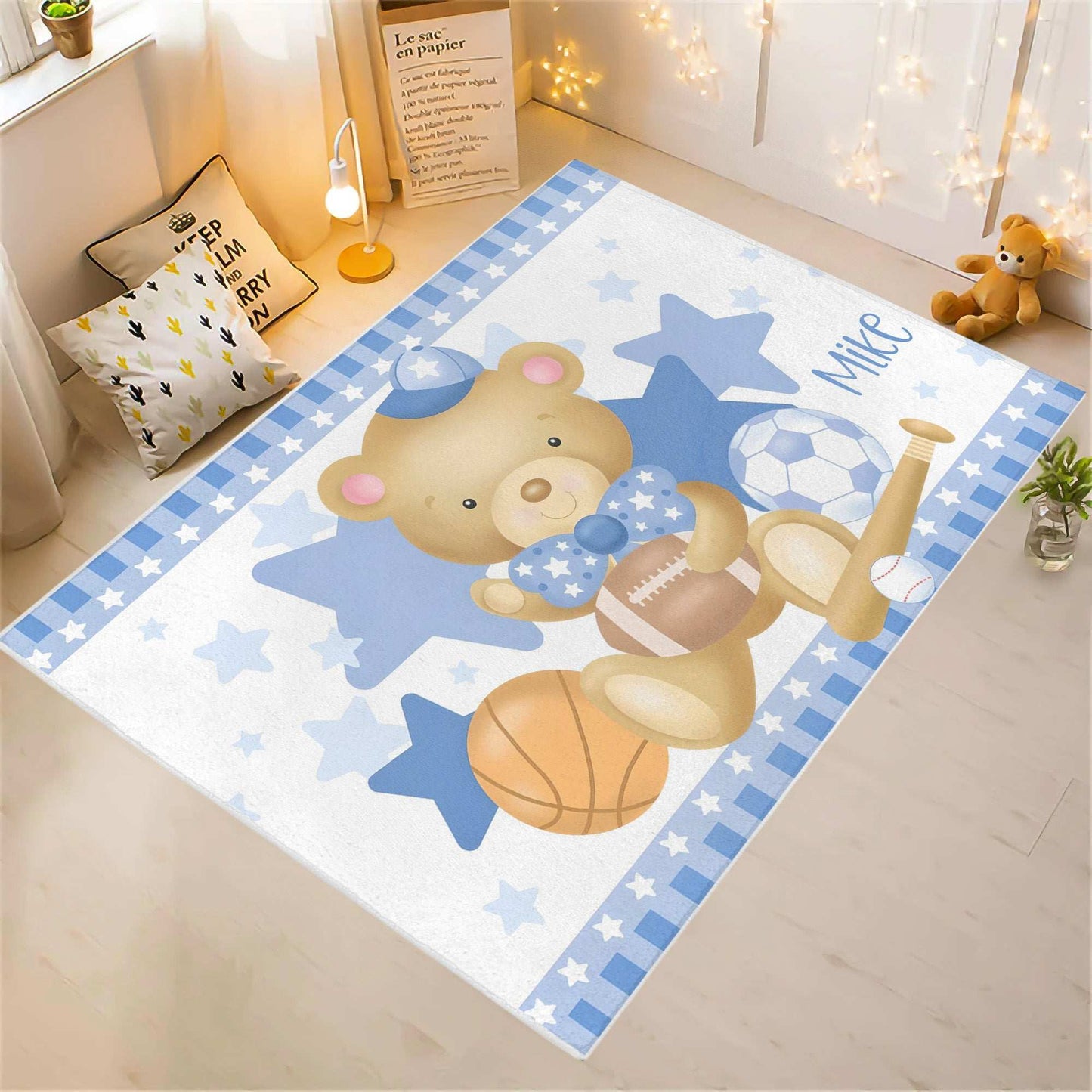 Sports Teddy Bear Nursery Rug