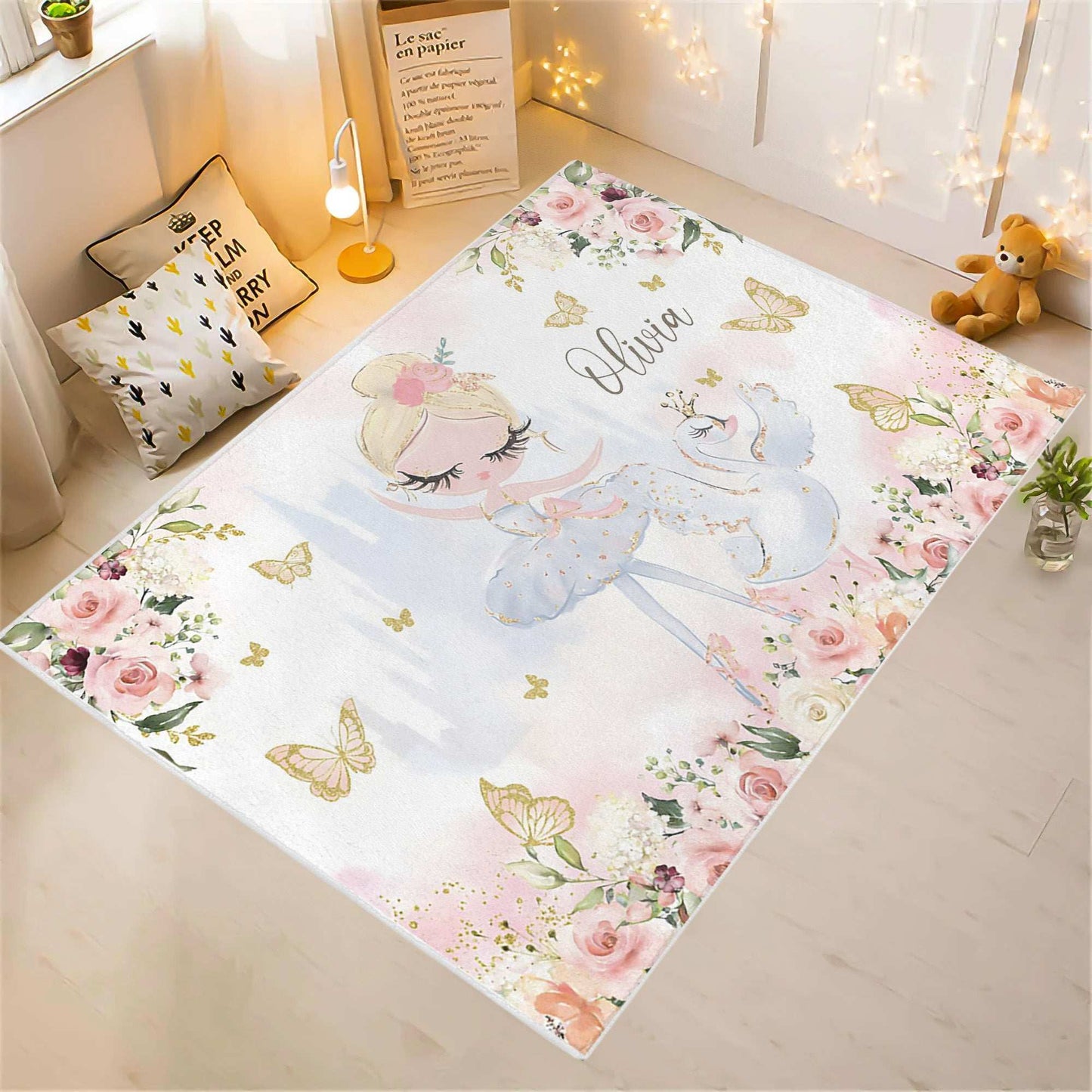 Rose Floral Ballerina Nursery Rug