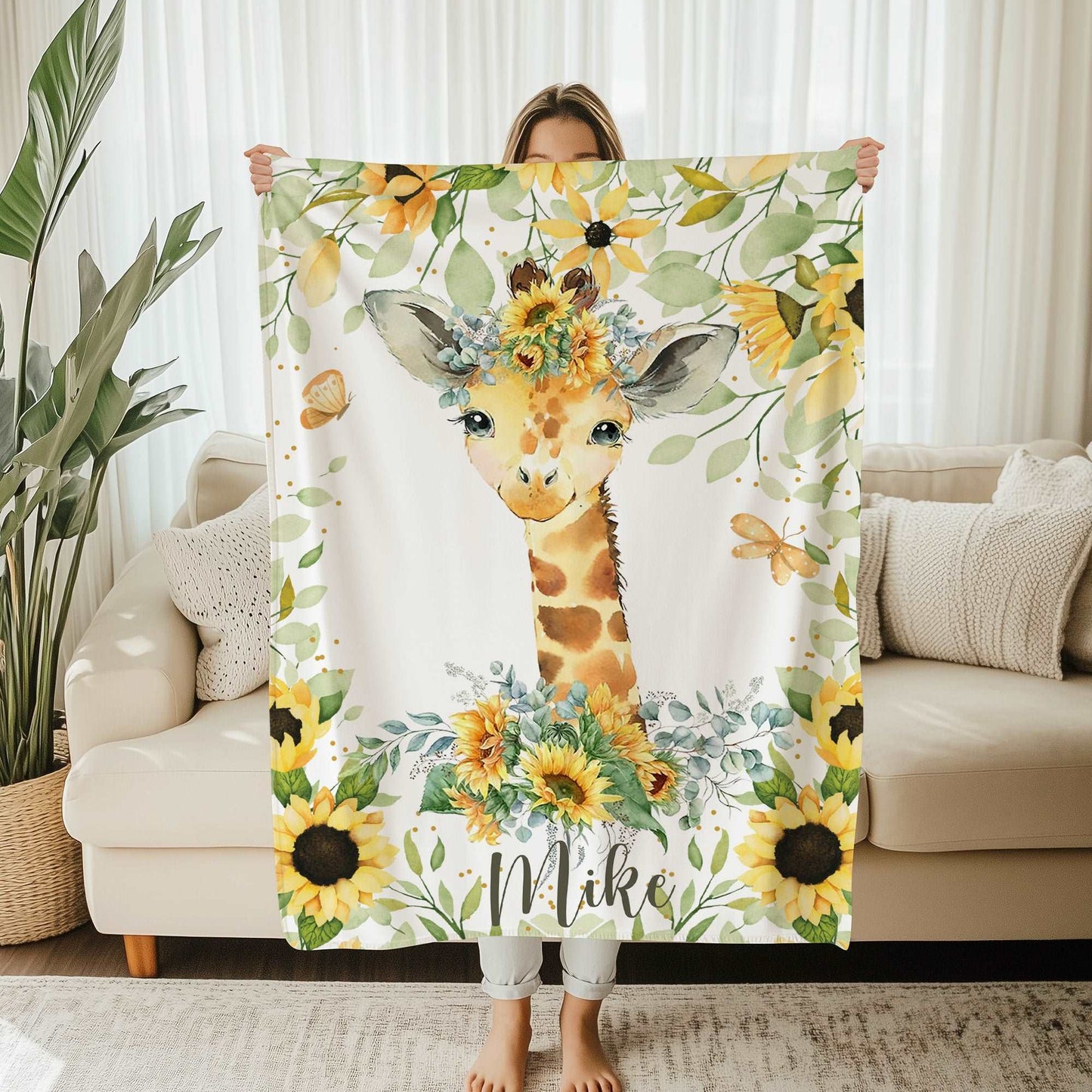 Giraffe Sunflower Blanket